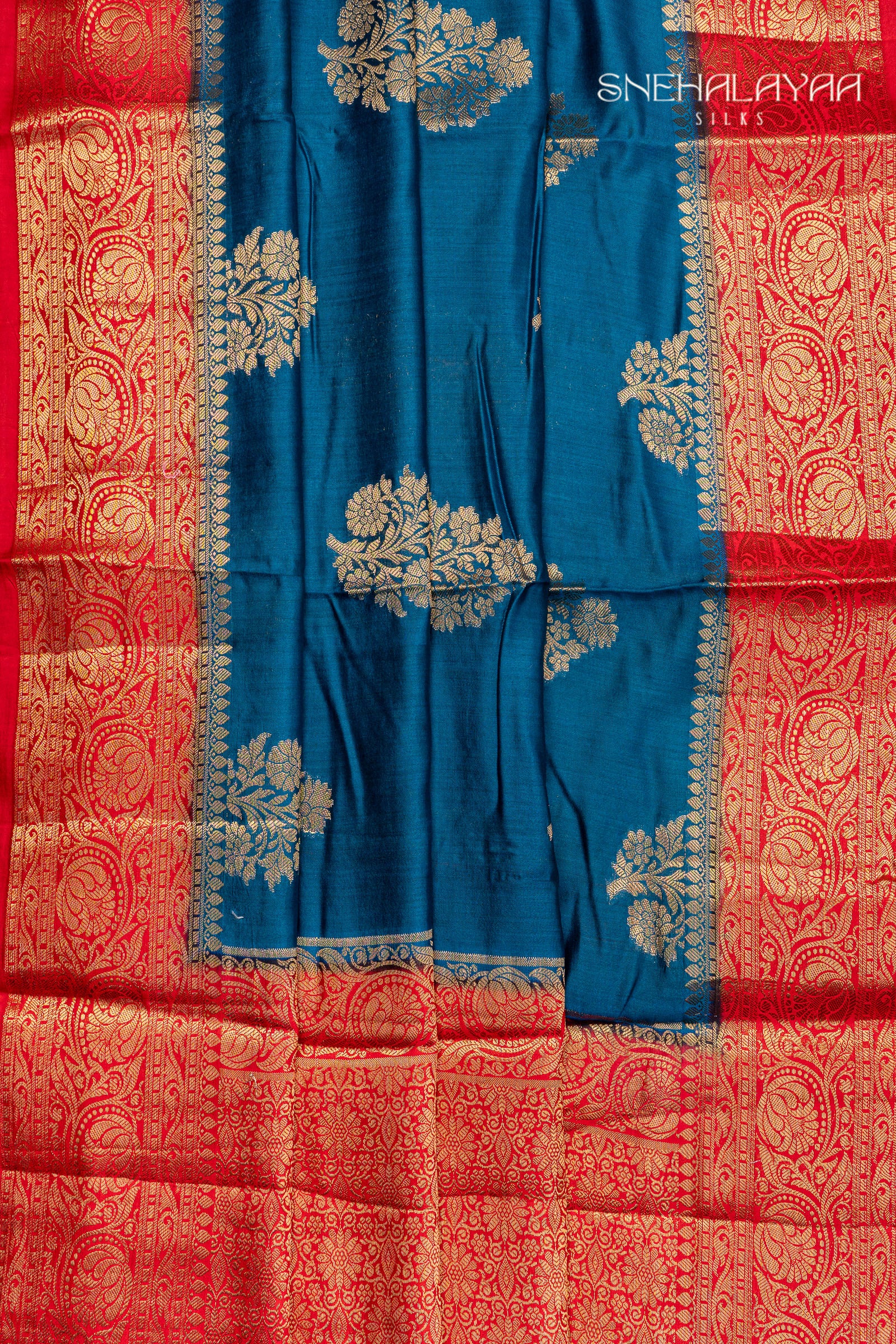 Peacock Blue Banaras Dupion Silk Saree