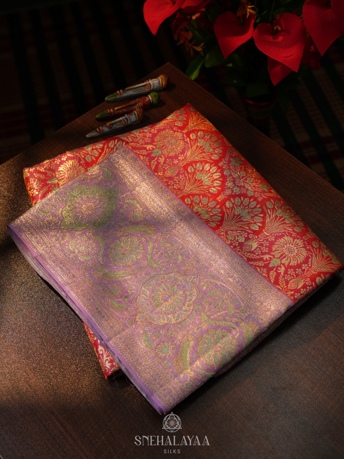 Cherry Red Kanjivaram Silk Saree