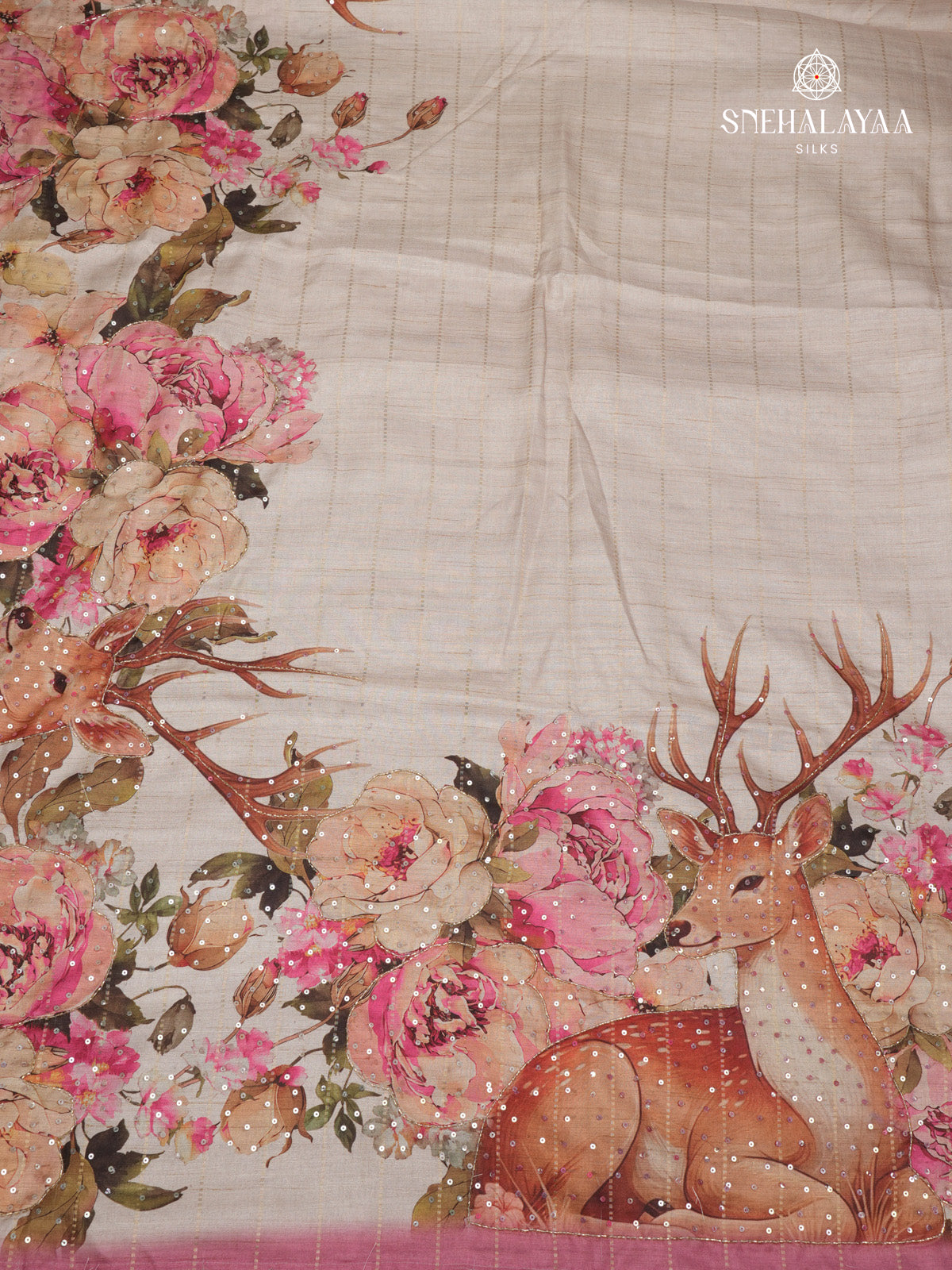 Beige Tussar Embroidery Saree