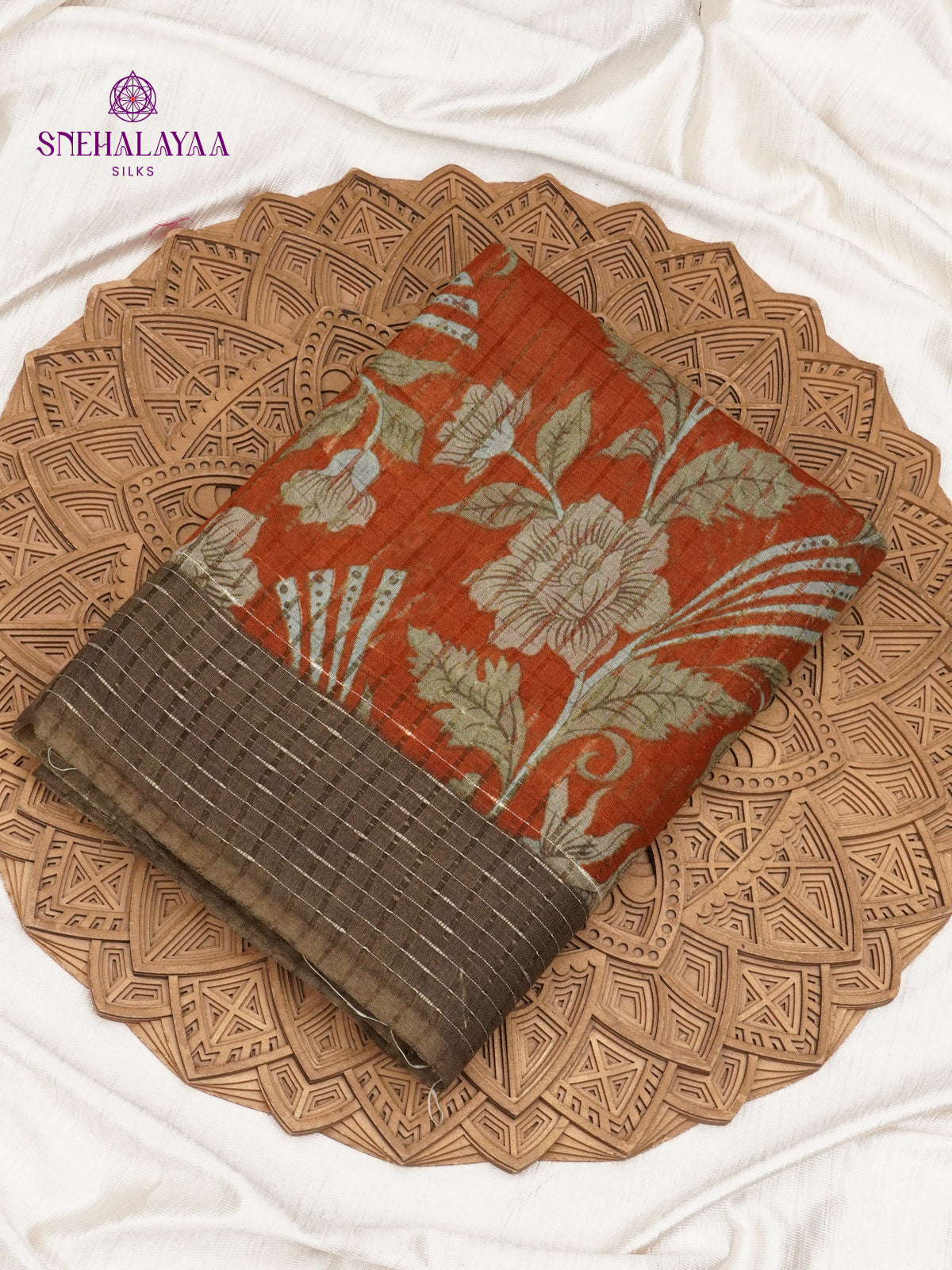 Orange Bamboo Silk Saree