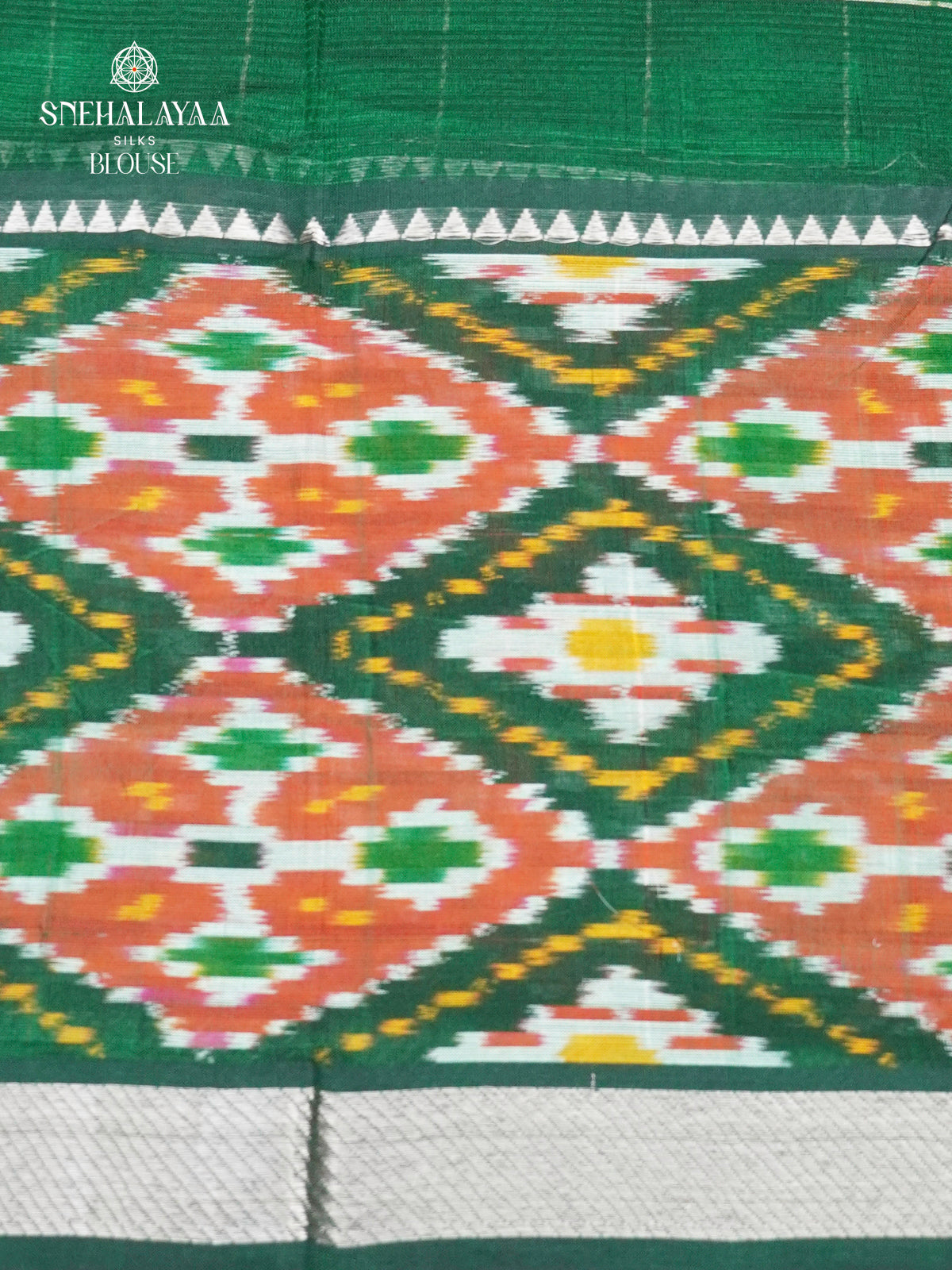 Bottle Green Mangalagiri Silk Cotton Saree with Ikat Border