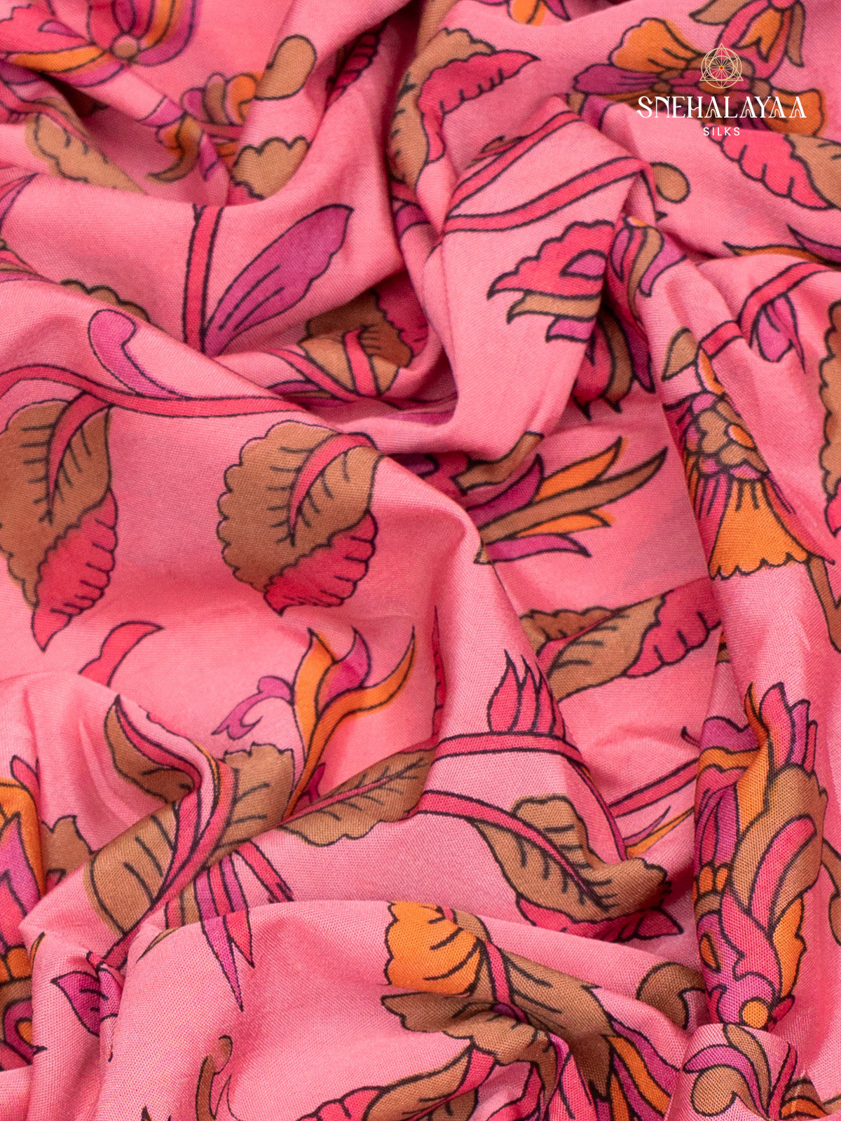 Pink Printed Mysore Silk Saree