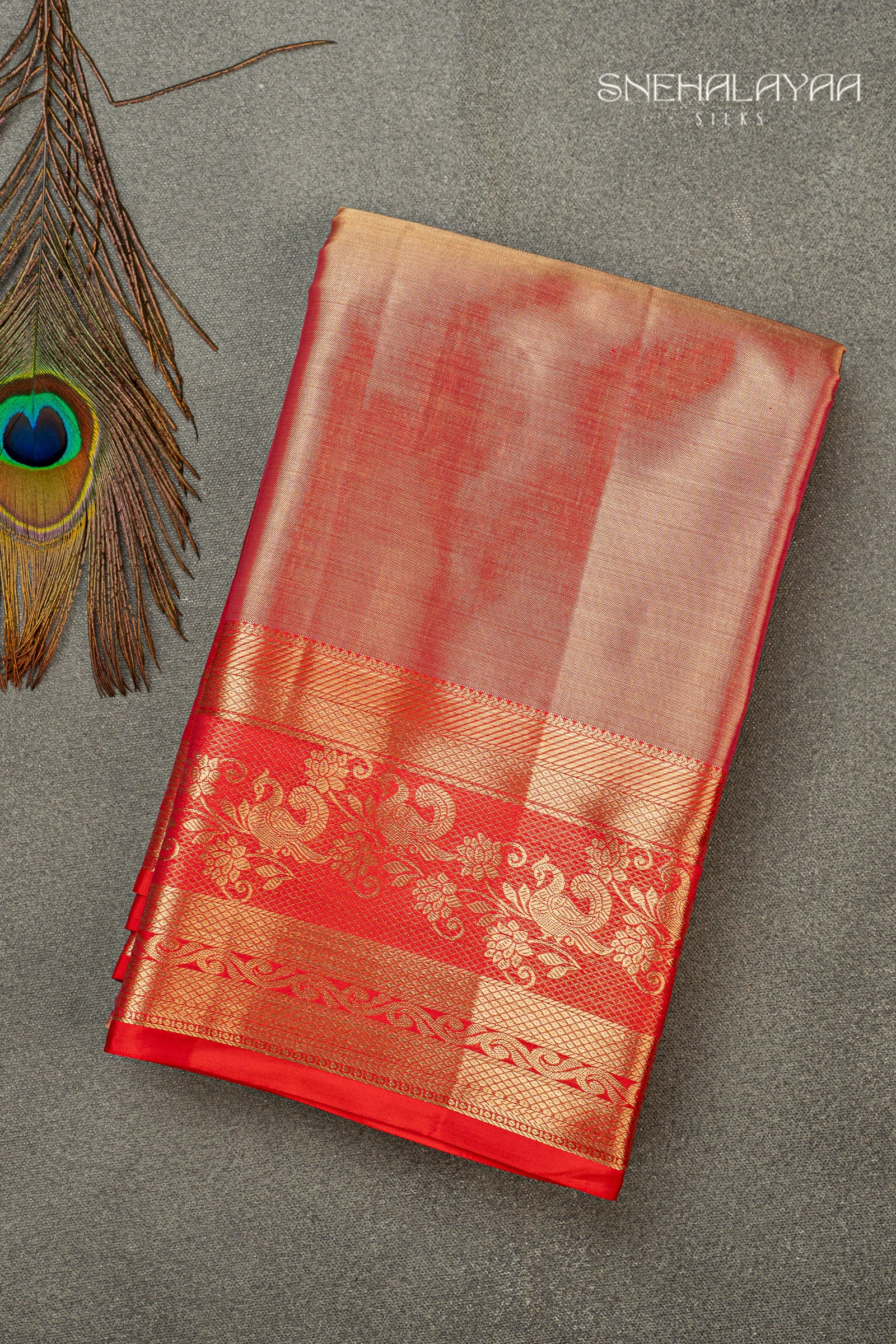 Candy Red Kancheevaram Tissue Silk Saree