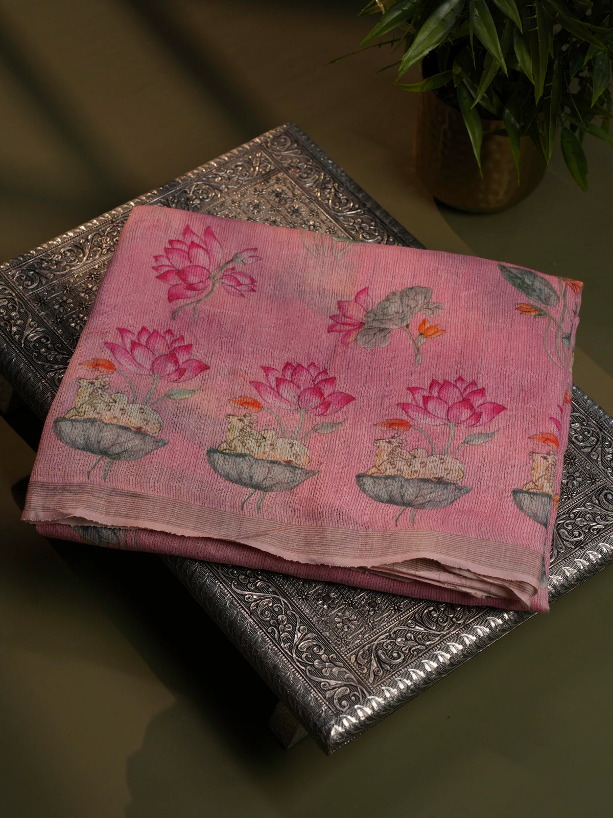 Pink Linen Kora Silk Saree