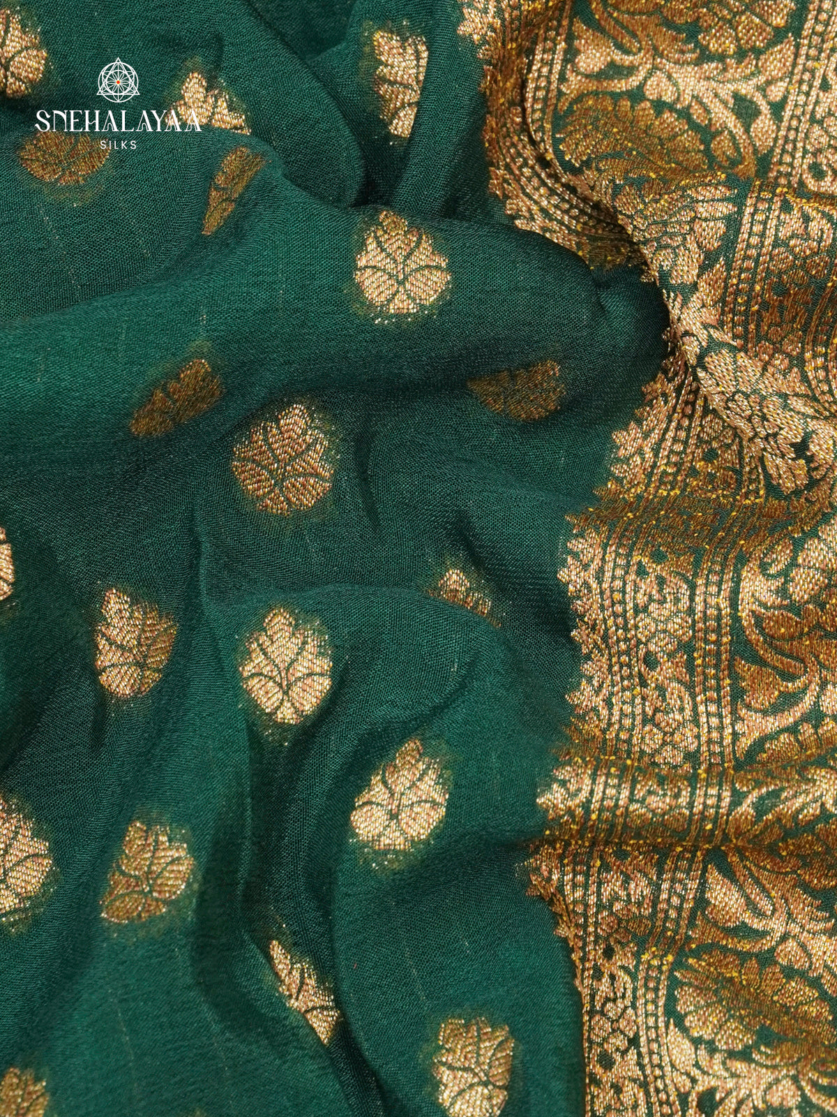 Bottle Green Banaras Crepe Silk Saree
