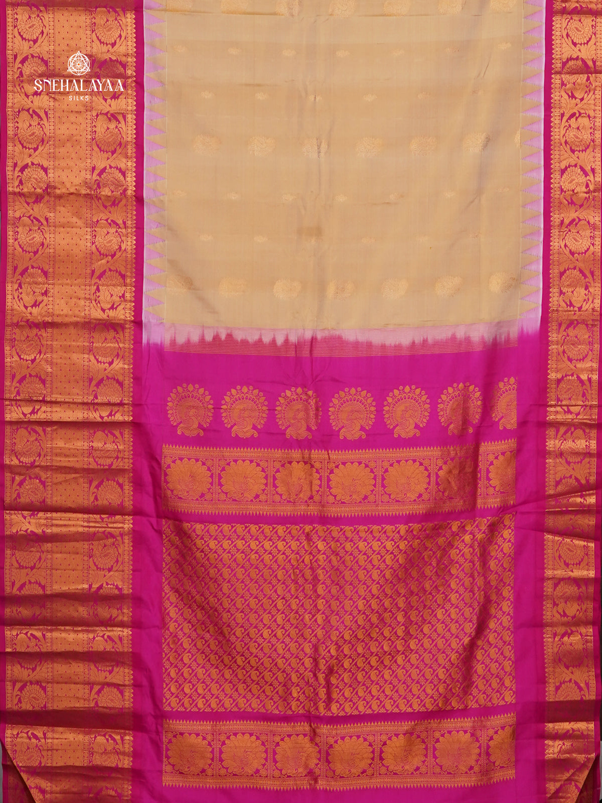 Cream Gadwal Silk Saree
