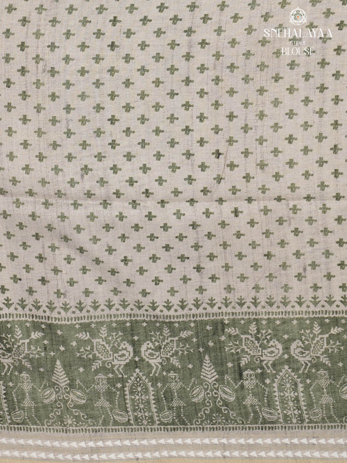 Beige Printed Tussar Saree