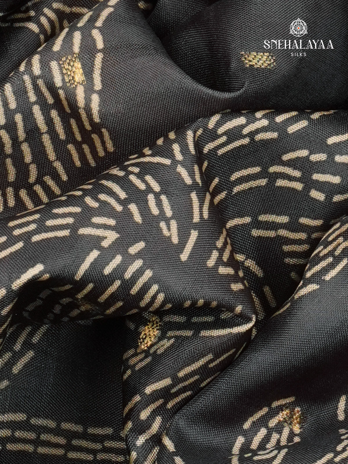 Black Floral Printed Tussar Saree