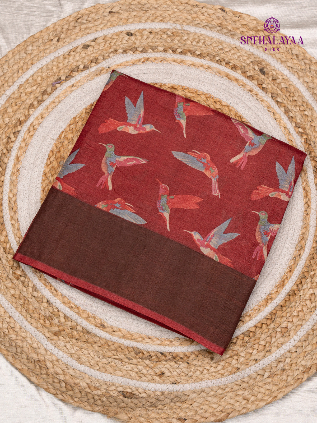 Maroon Printed Tussar Saree