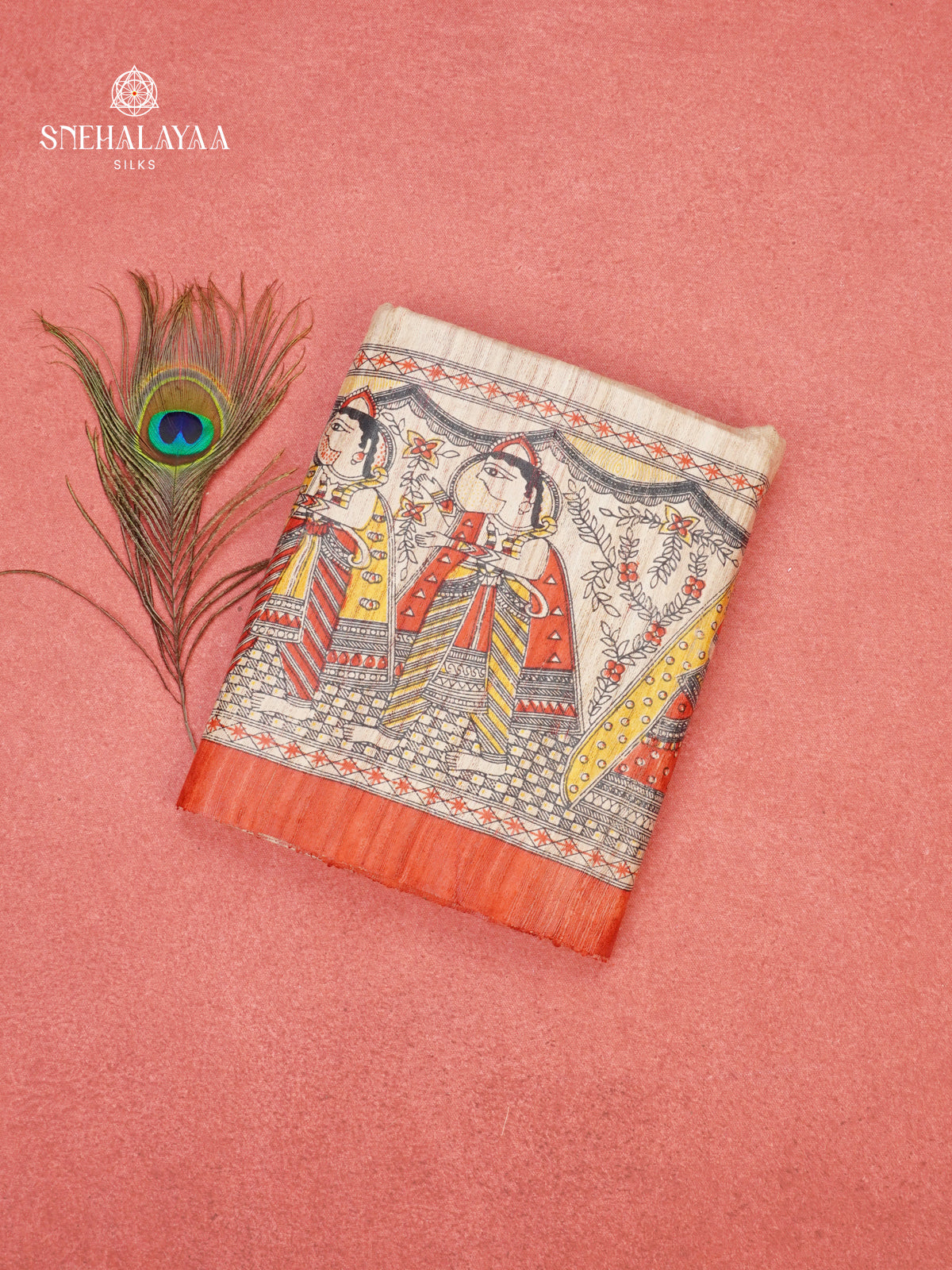 Cream Madhubani Printed Saree