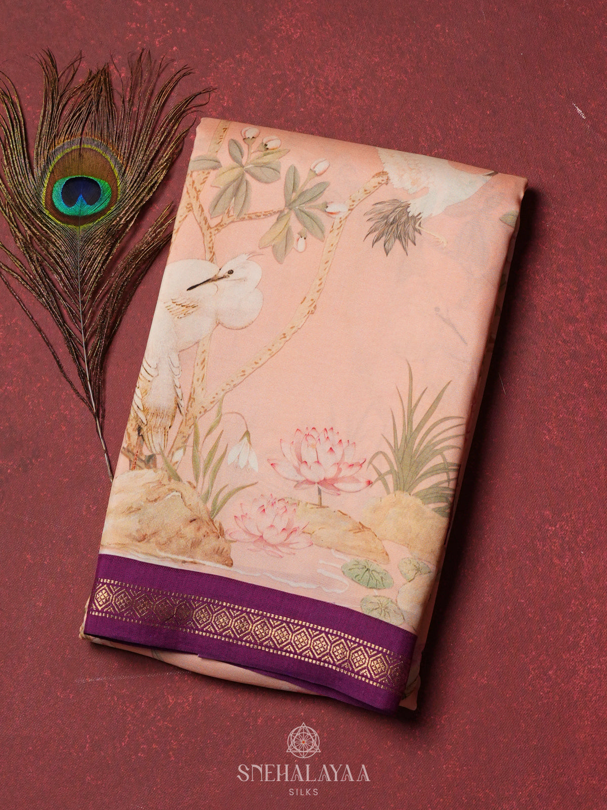 Sandal Printed Kanjivaram Silk Saree