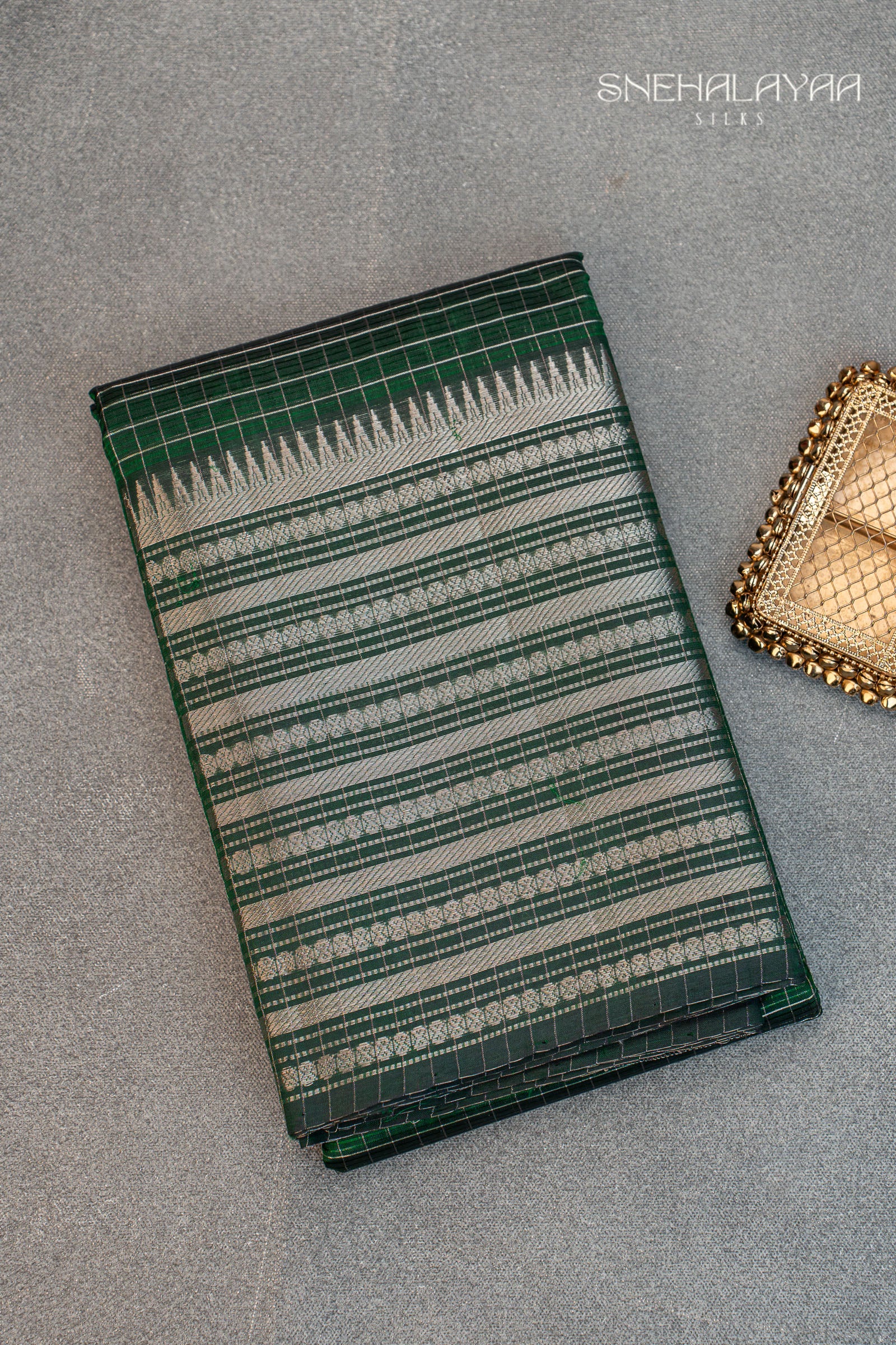 Emerald Green Mangalgiri Silk Saree