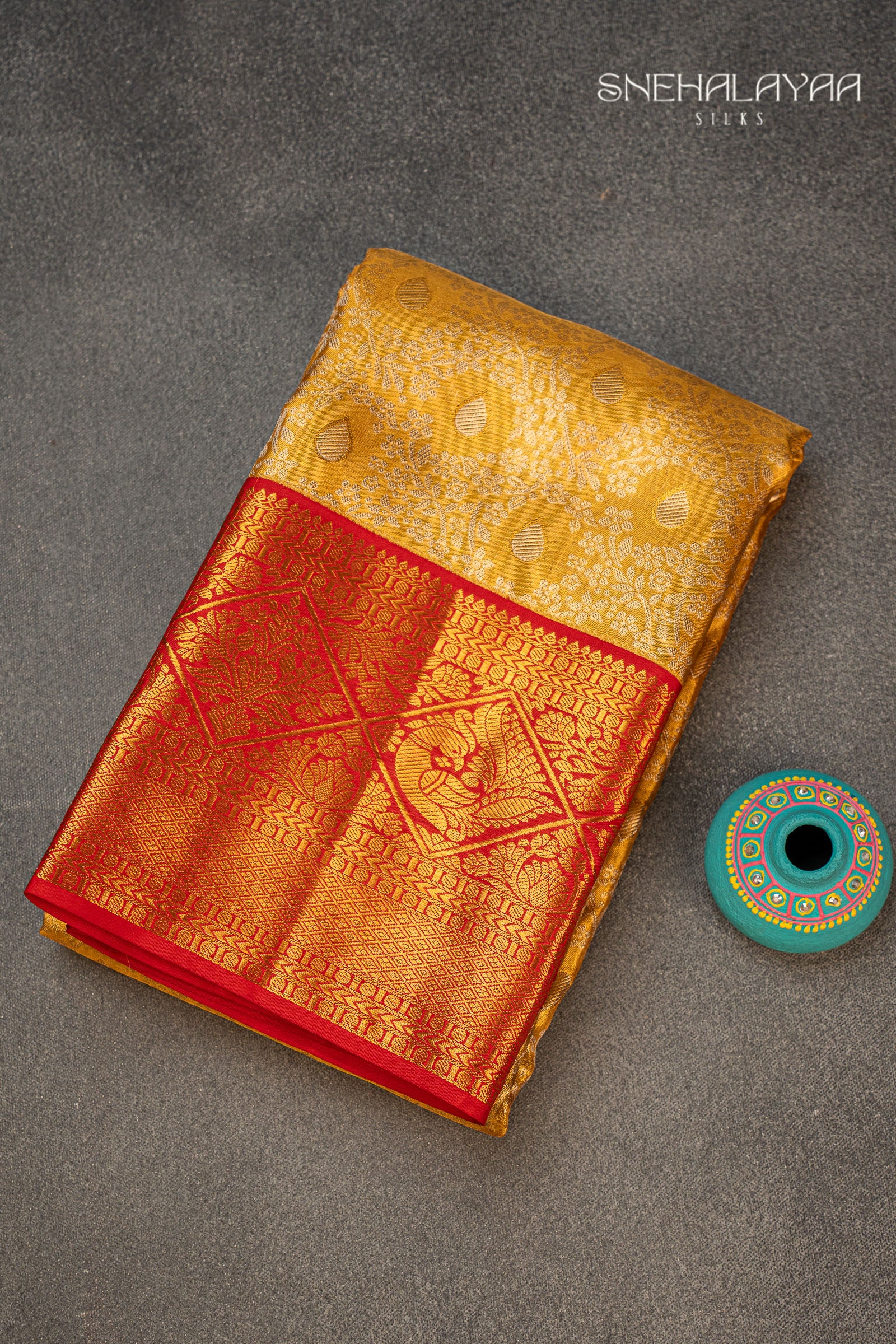 Golden Yellow Tissue Kancheevaram Silk Saree