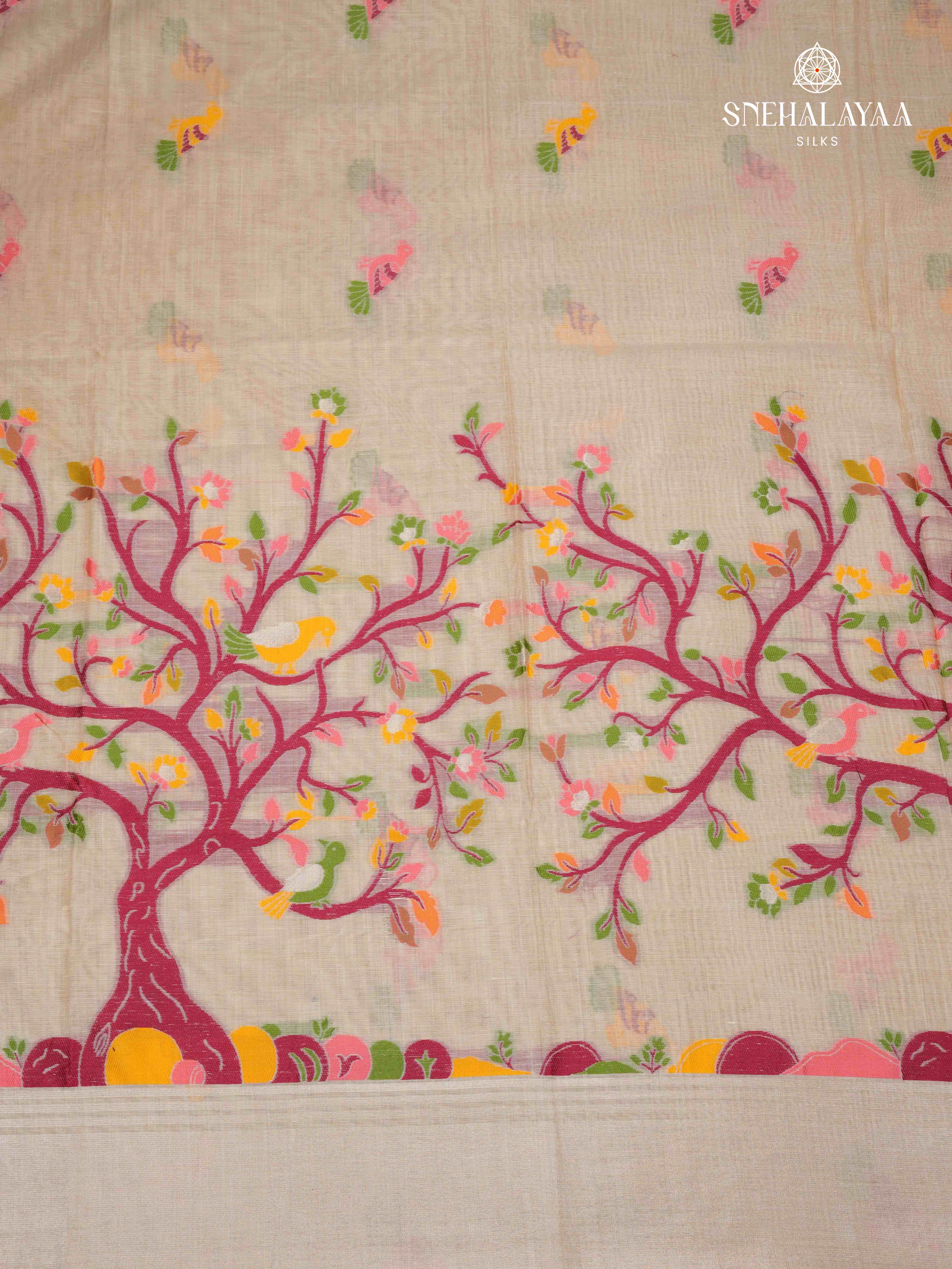 Beige Munga Cotton Saree