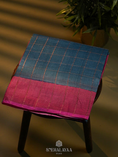 Blue Tussar Saree
