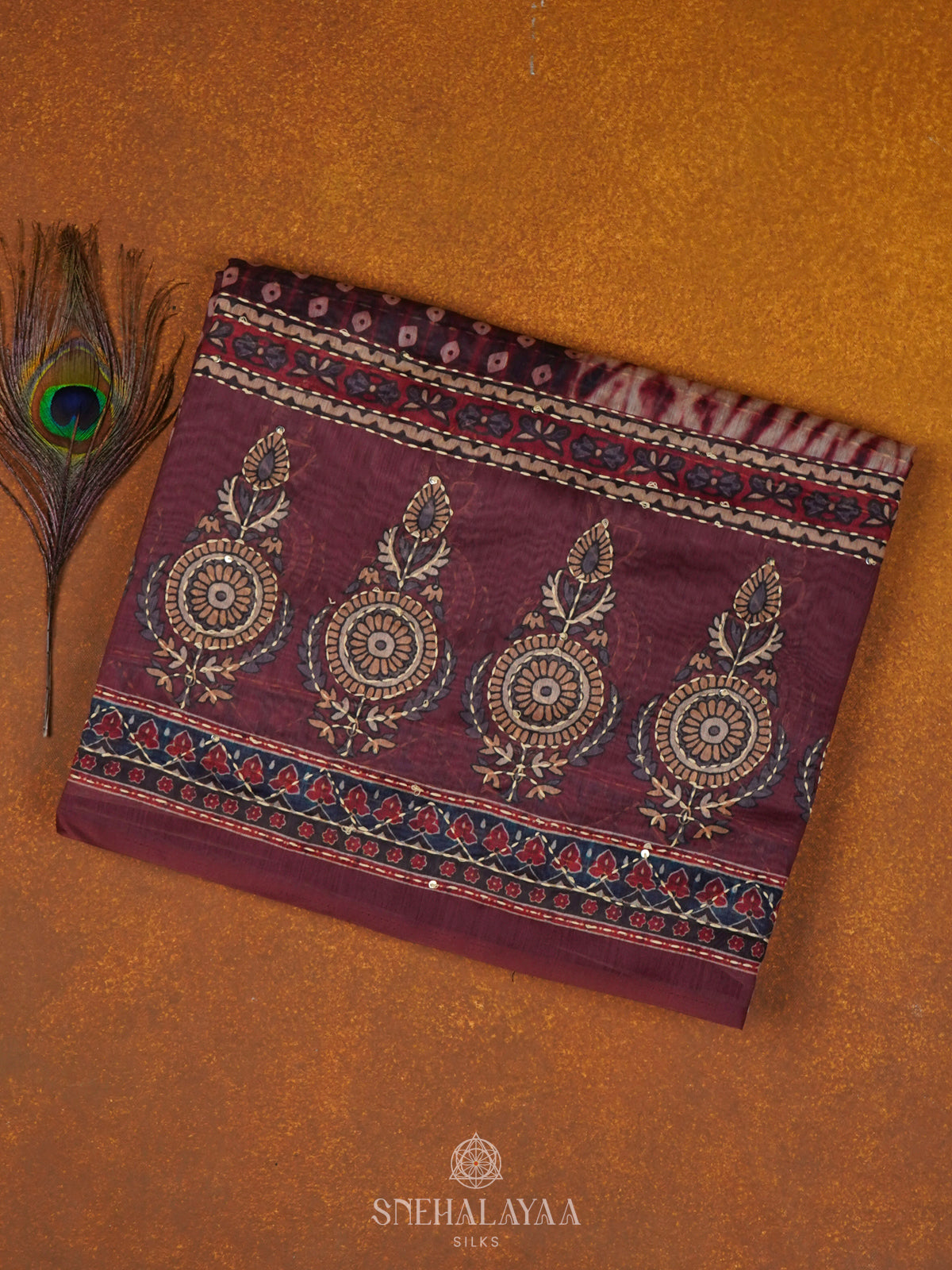 Brown Linen Embroidery Saree