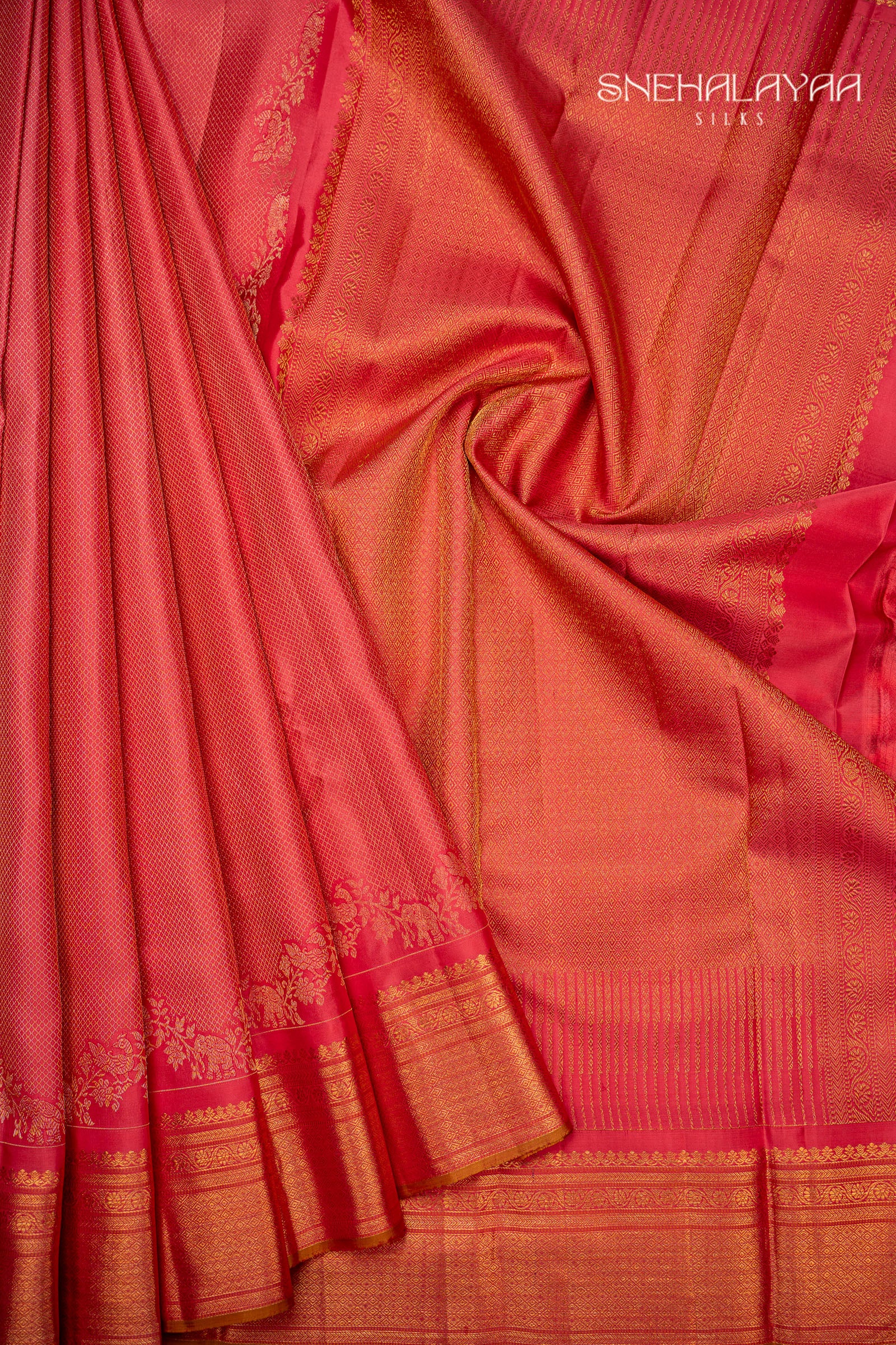 Rose Red Kancheevaram Silk Saree