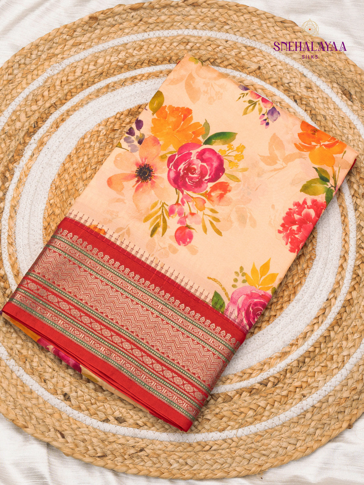 Peach Printed Kanjivaram Silk Saree