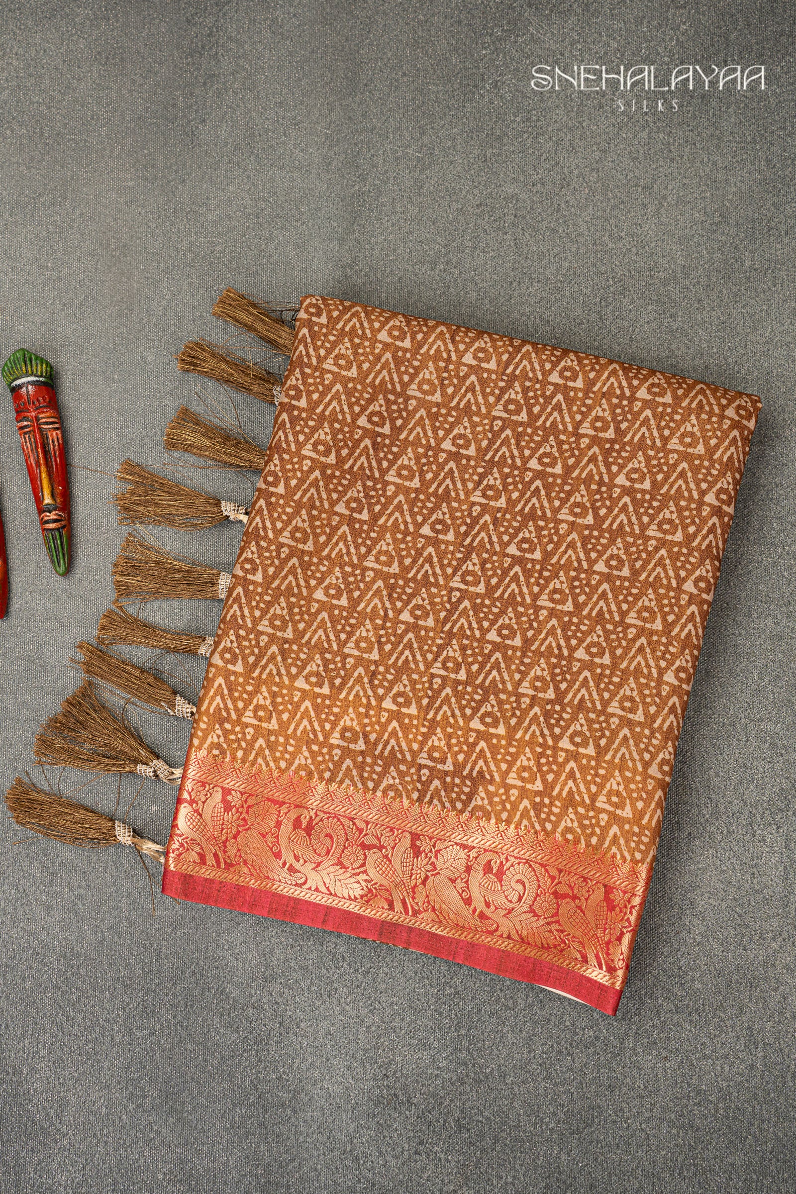 Cider Orange Semi Printed Silk Saree