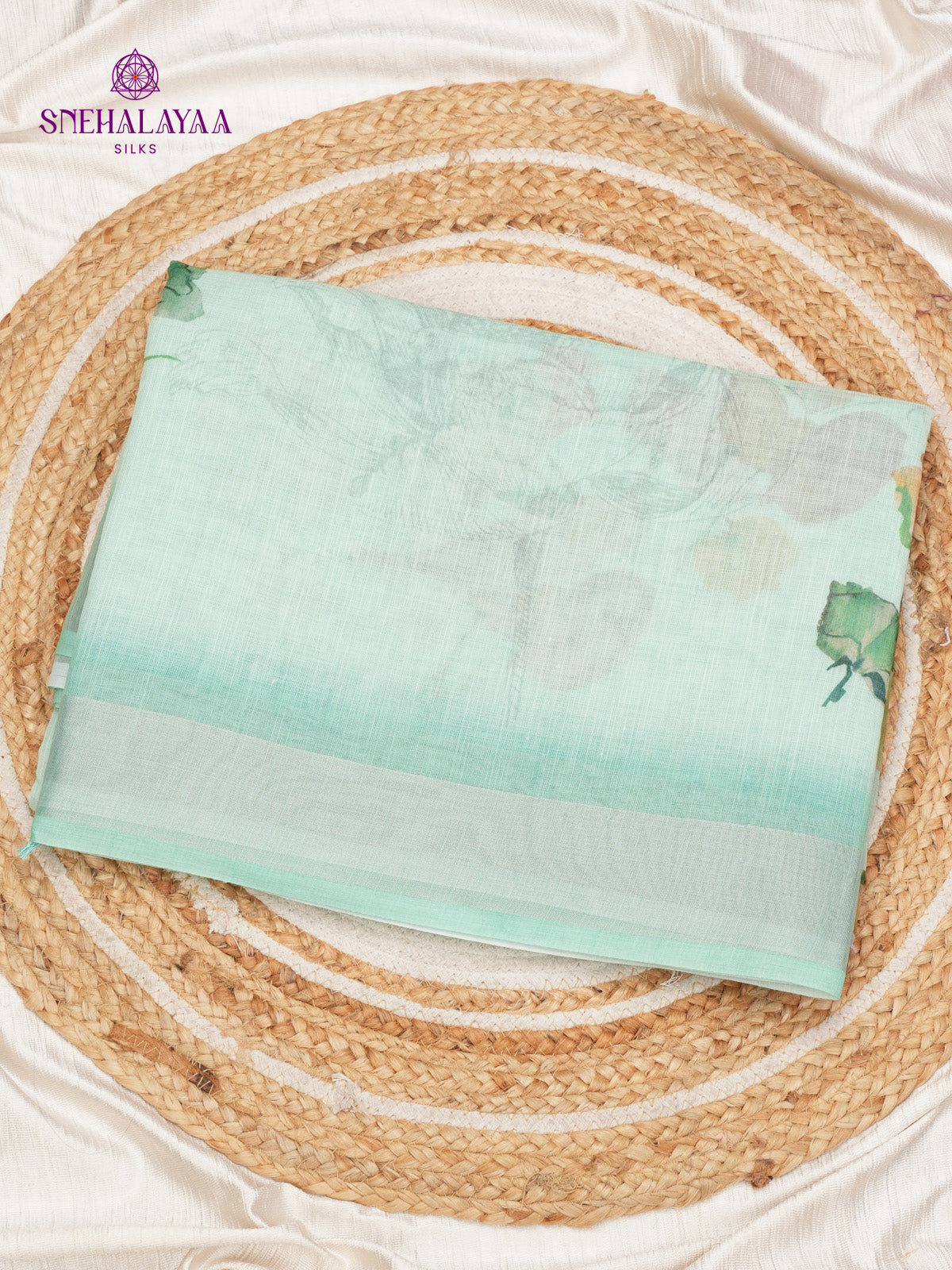 Pastel Green Printed Linen Saree