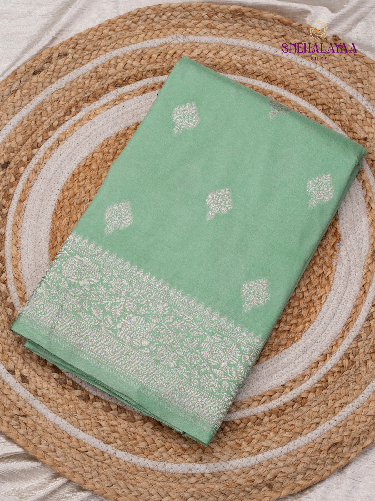 Pista Green Satin Banaras Saree