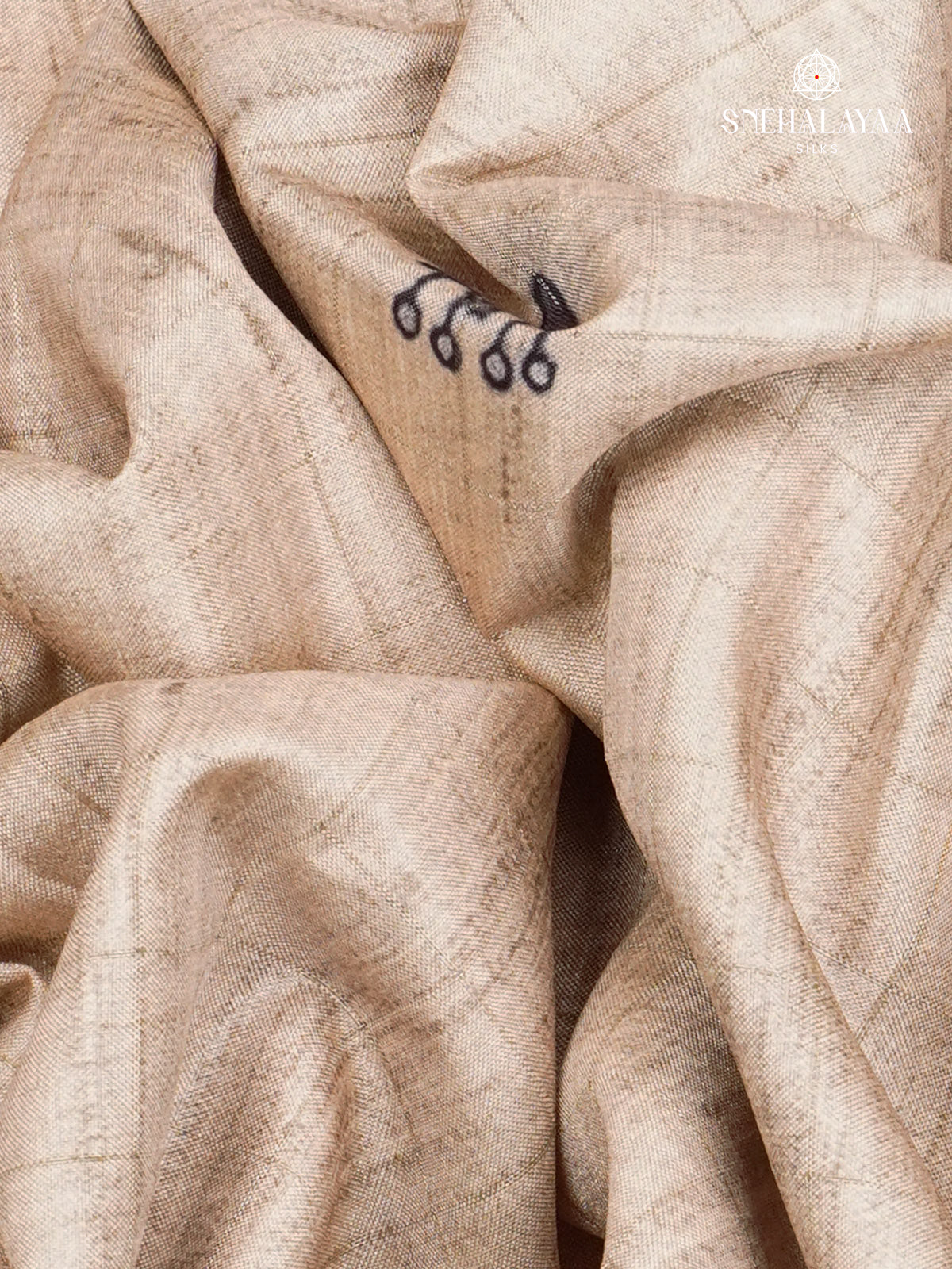 Beige With Grey Border Floral Printed Tussar Saree