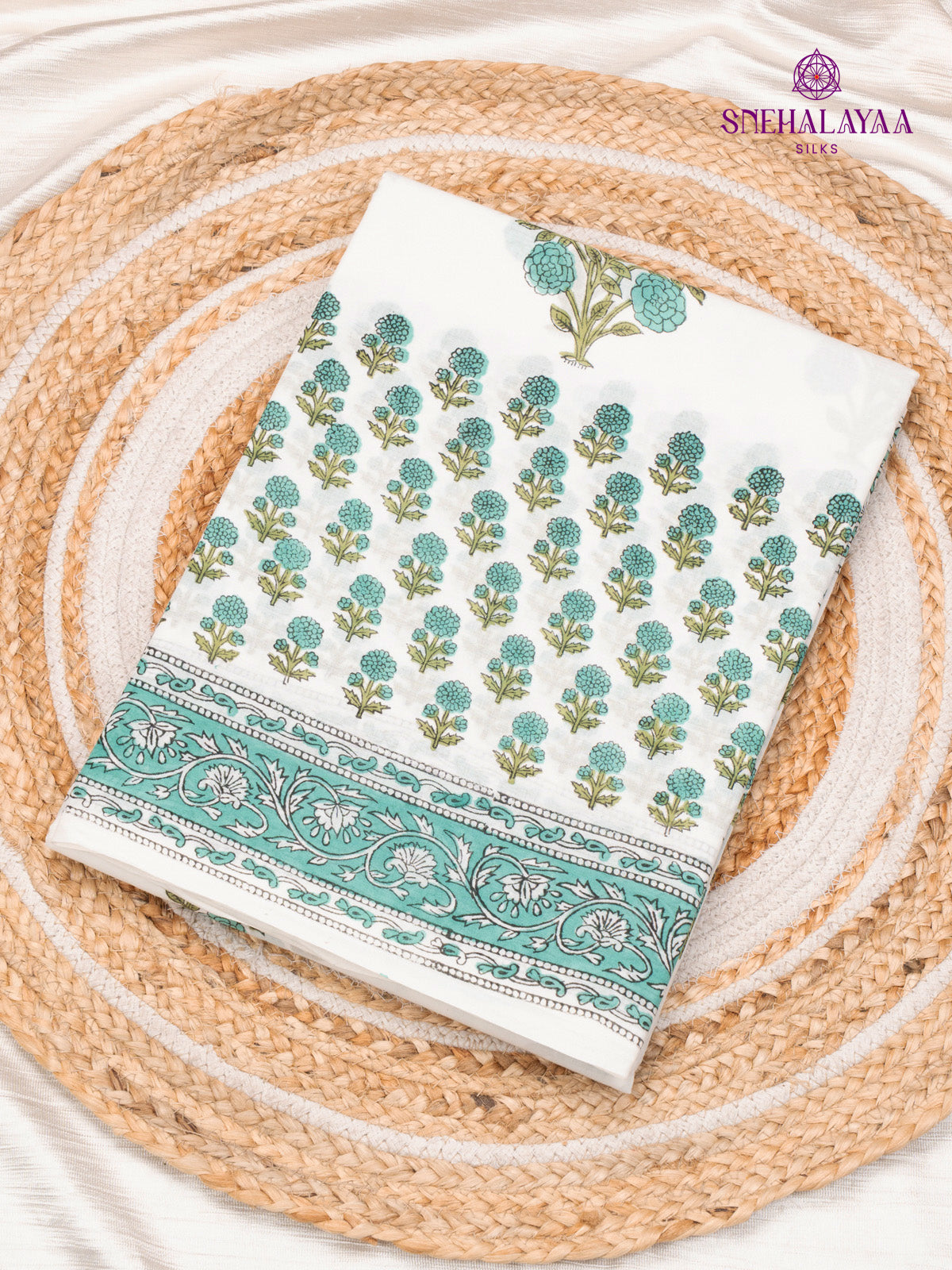 White Jaipur Cotton Saree