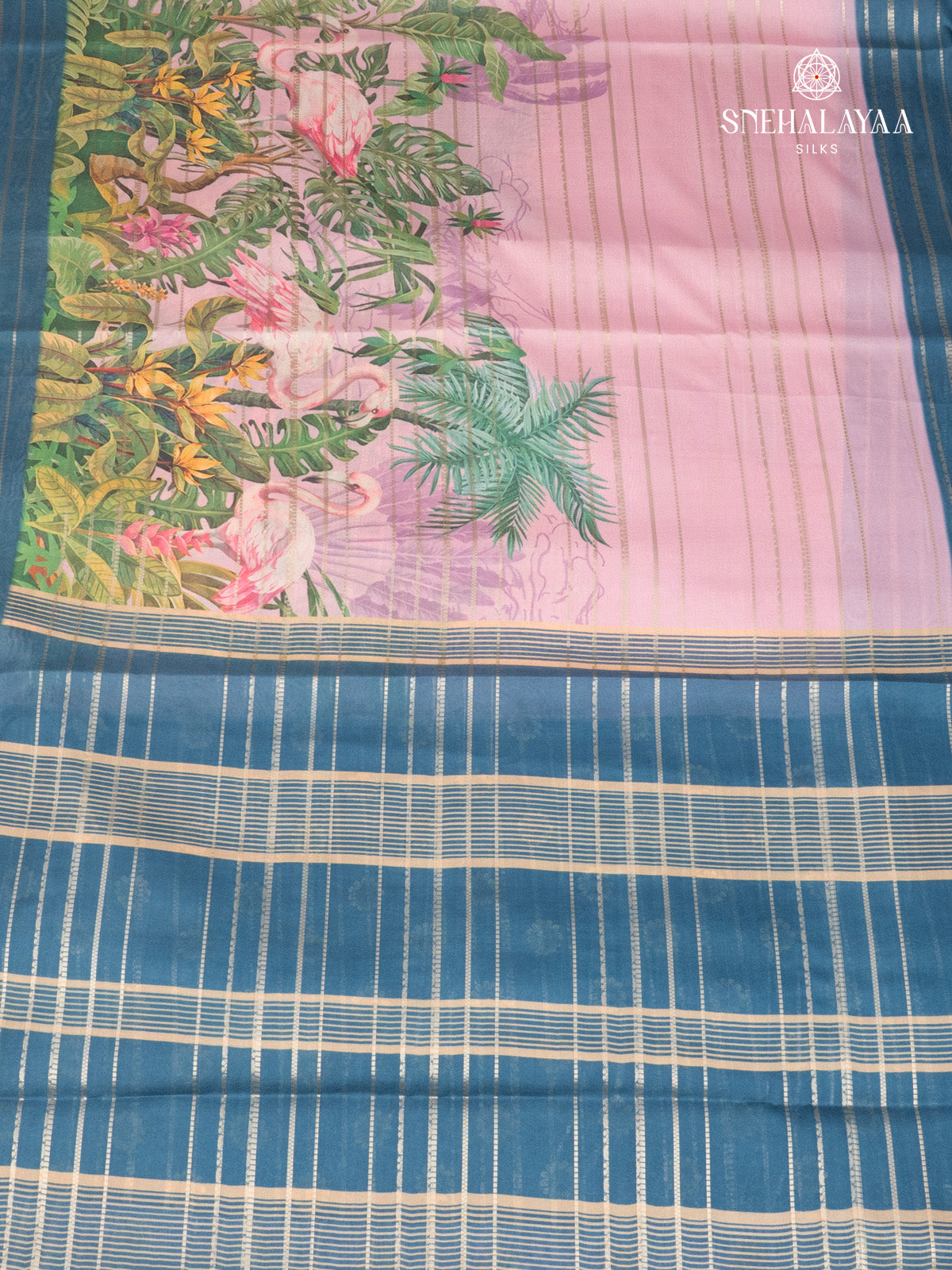 Pale Pink Printed Mysore Silk Saree