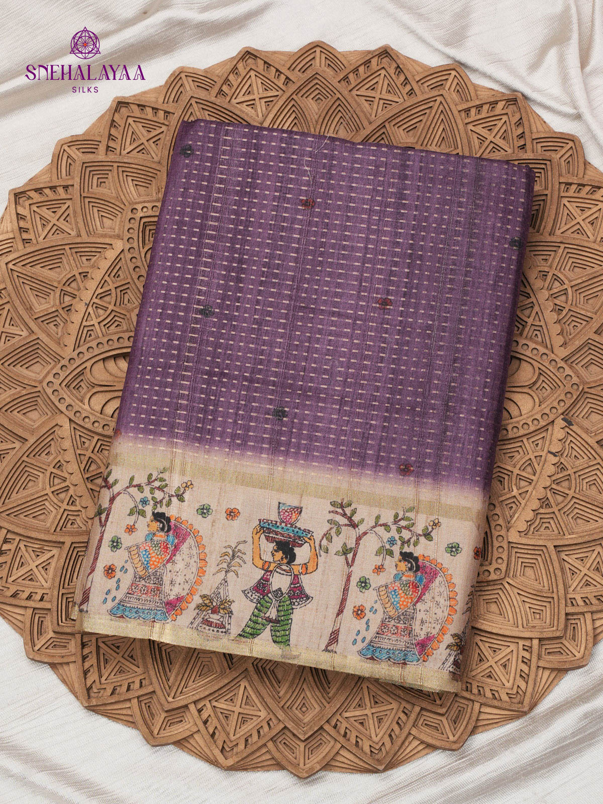 Purple Floral Printed Tussar Saree