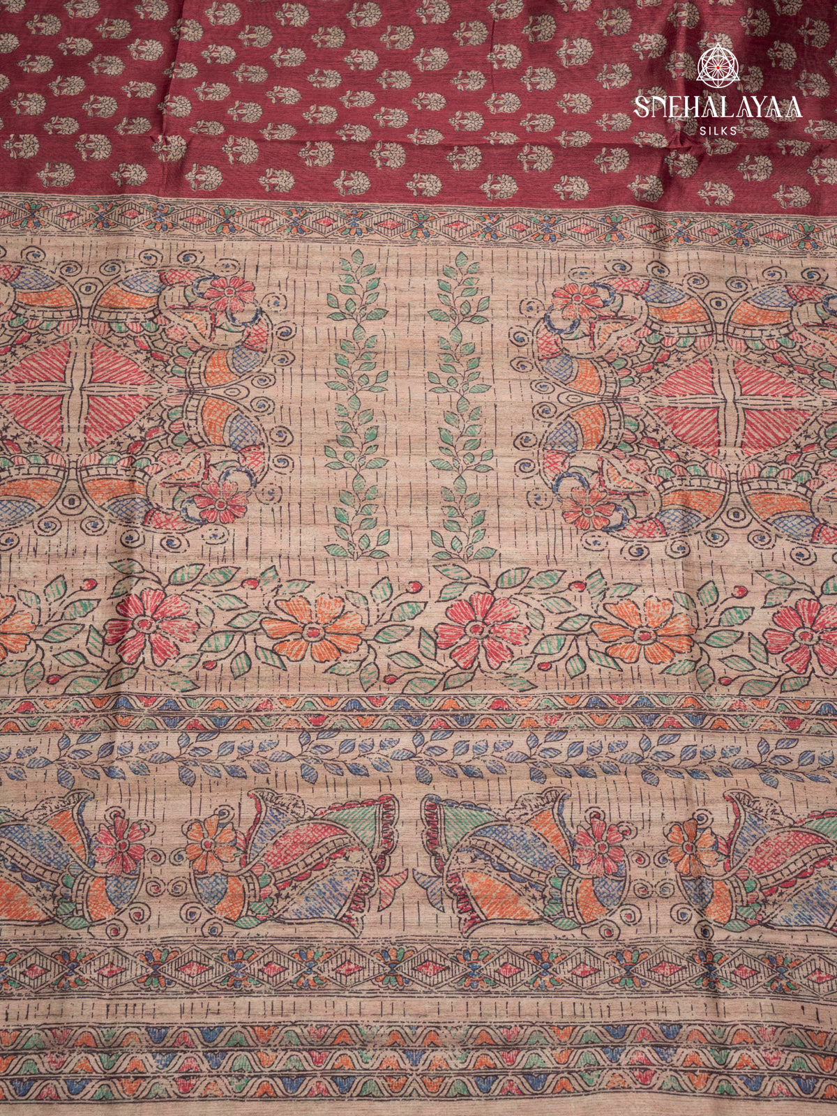 Maroon Munga Tussar Saree