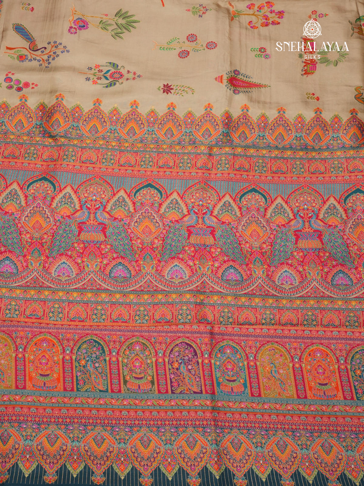 Beige Banaras Silk Saree