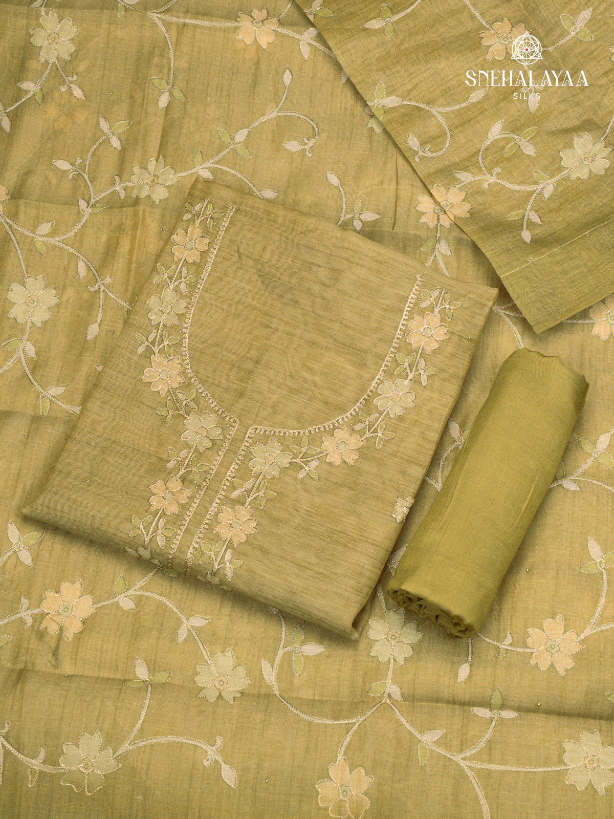 Green Linen 3-Piece Salwar Suit Material