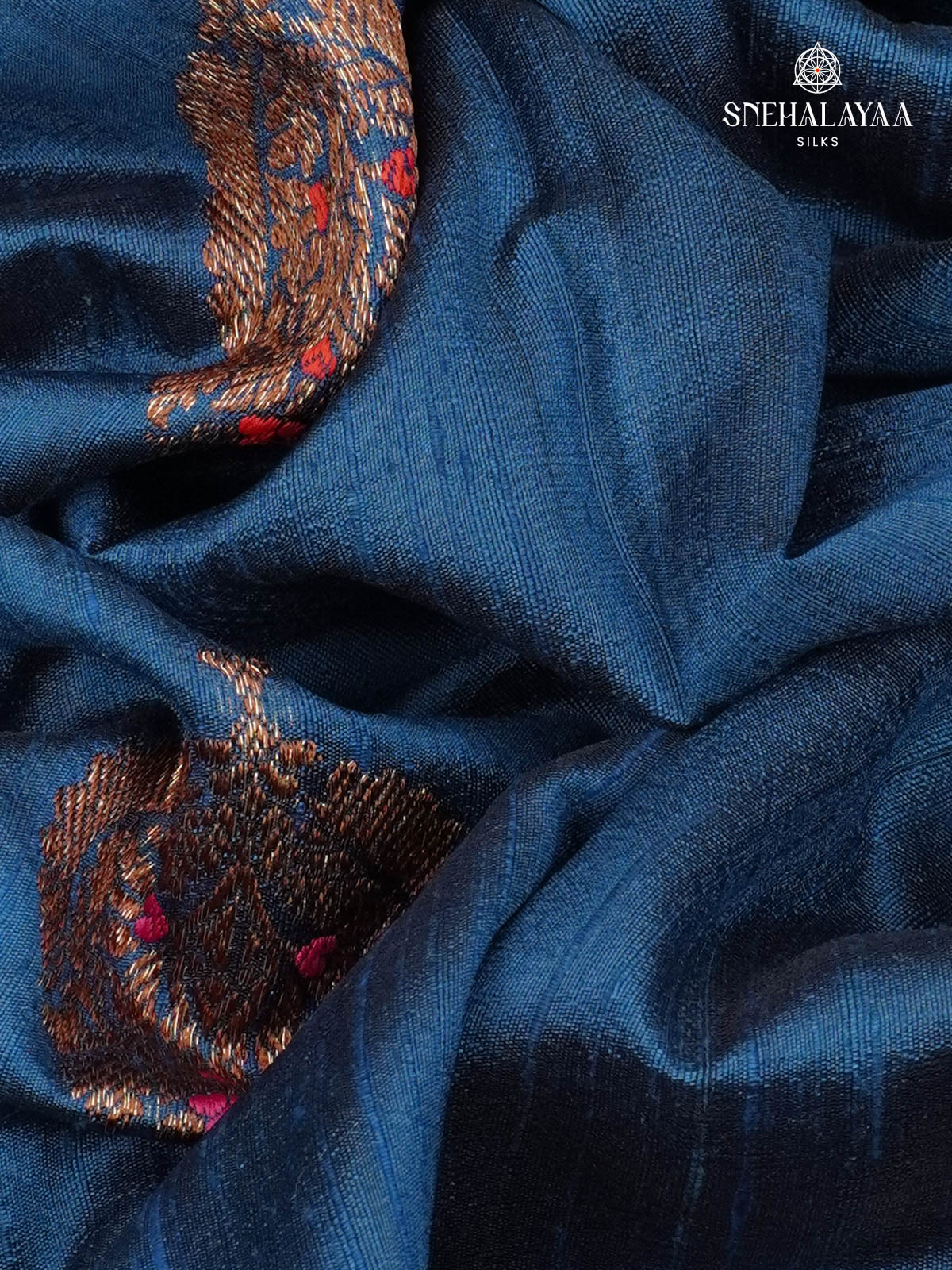 Peacock Blue Banaras Raw Silk Saree