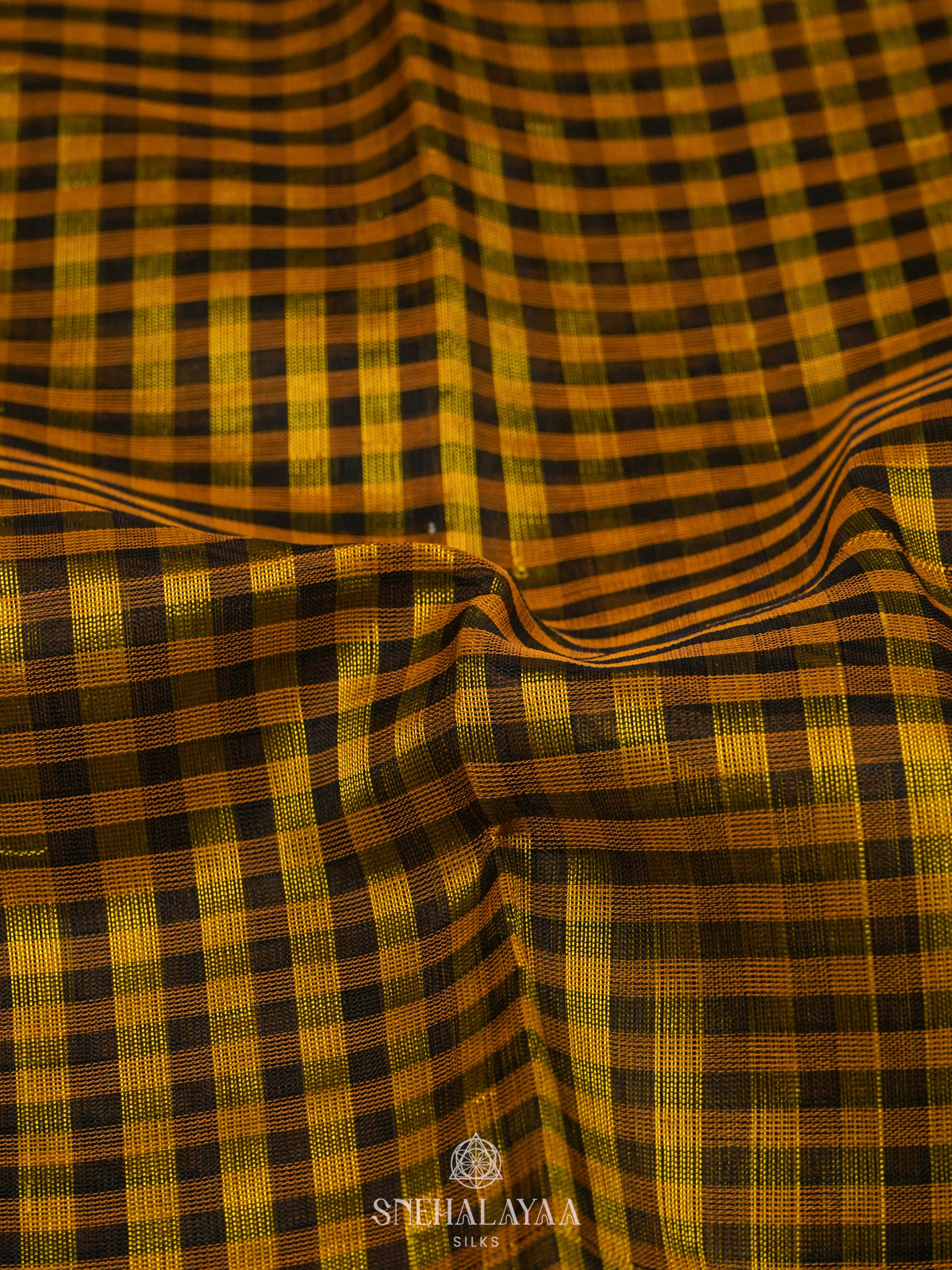 Yellow Checks Kanchi Silk Cotton Saree