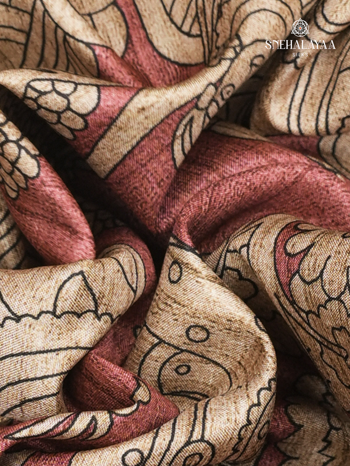 Maroon Kalamkari Tussar Saree