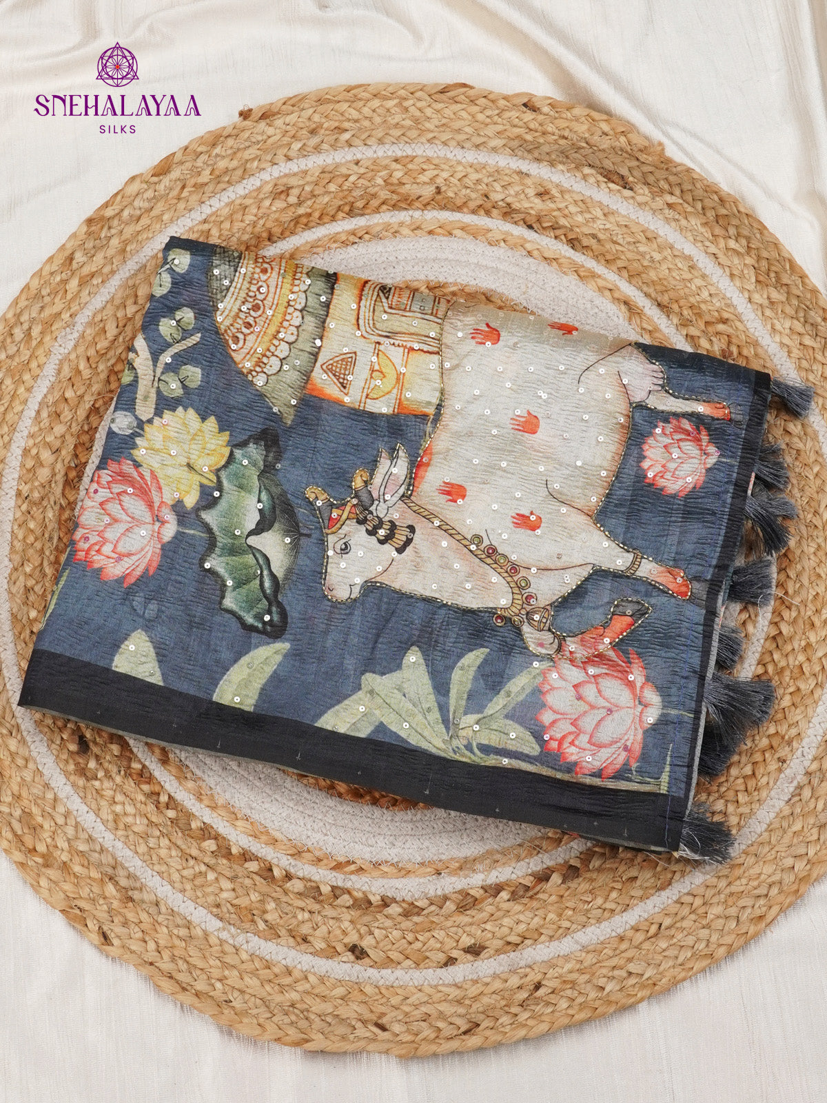 Grey Crush Embroidery Saree