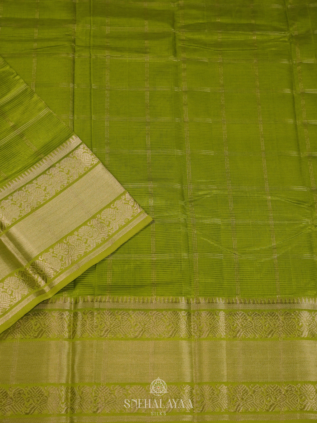 Lime Green Mangalagiri Silk Cotton Saree
