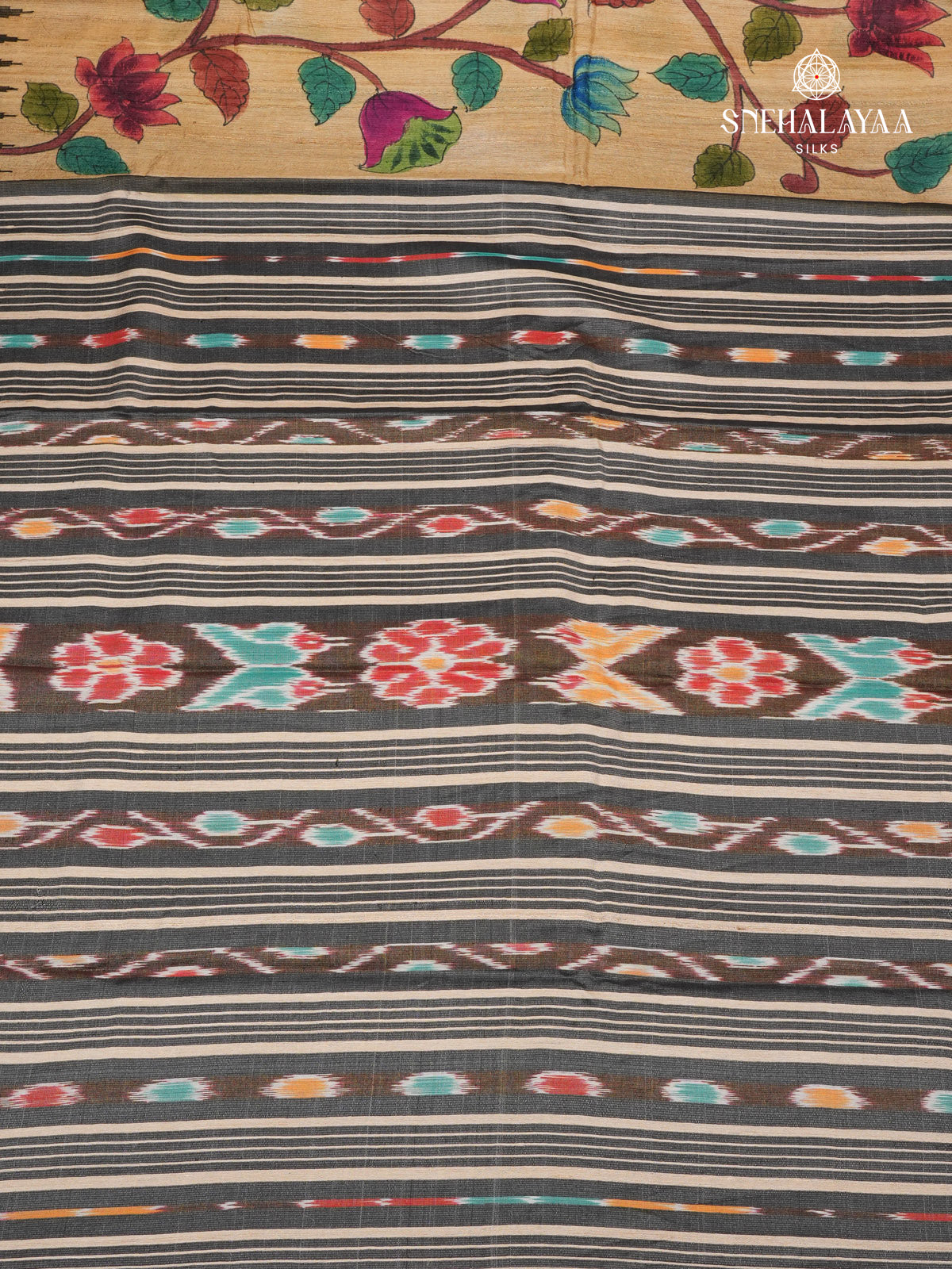 Beige Tussar Silk Saree