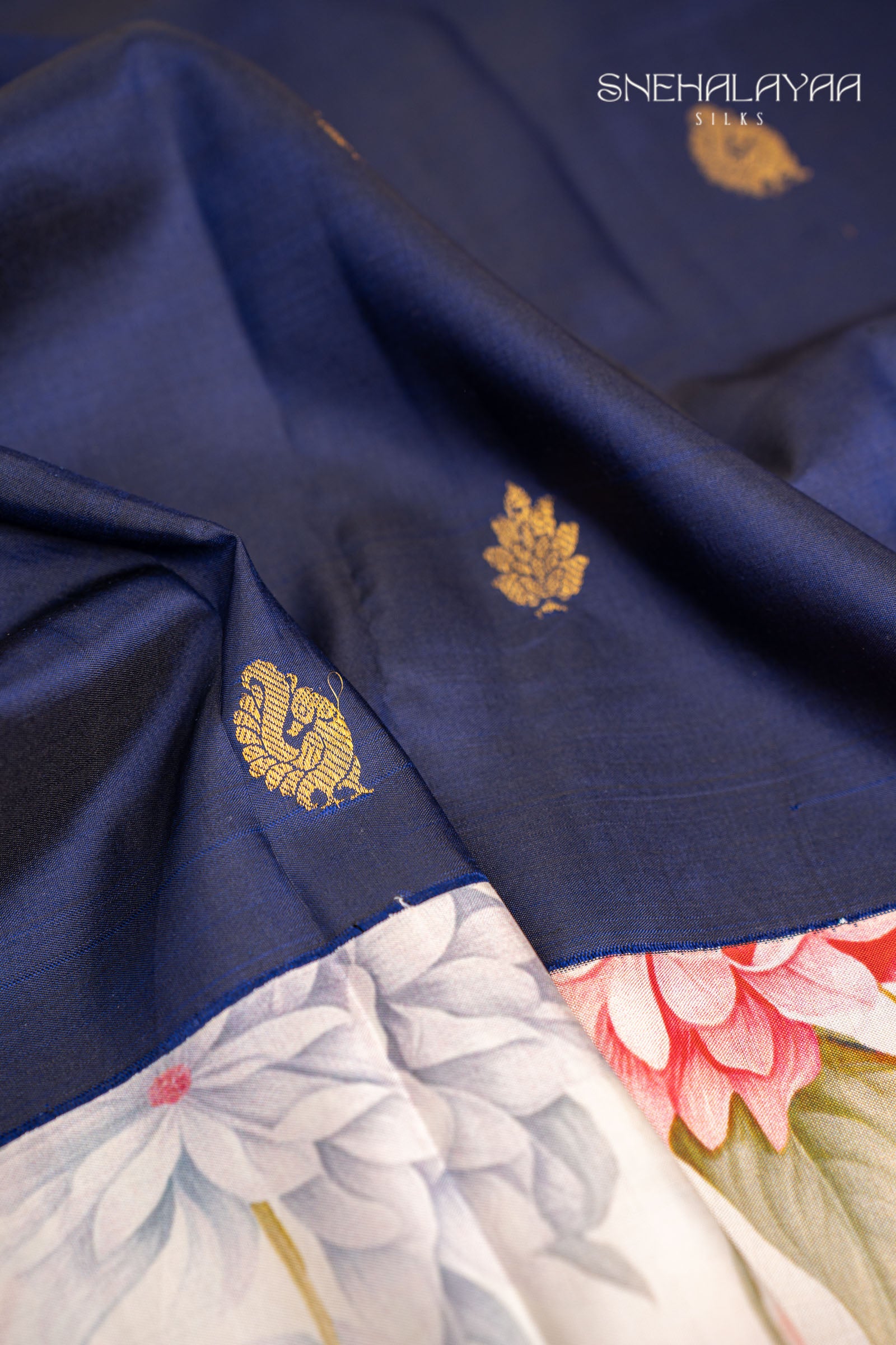Berry Blue Kancheevaram Printed Silk Saree