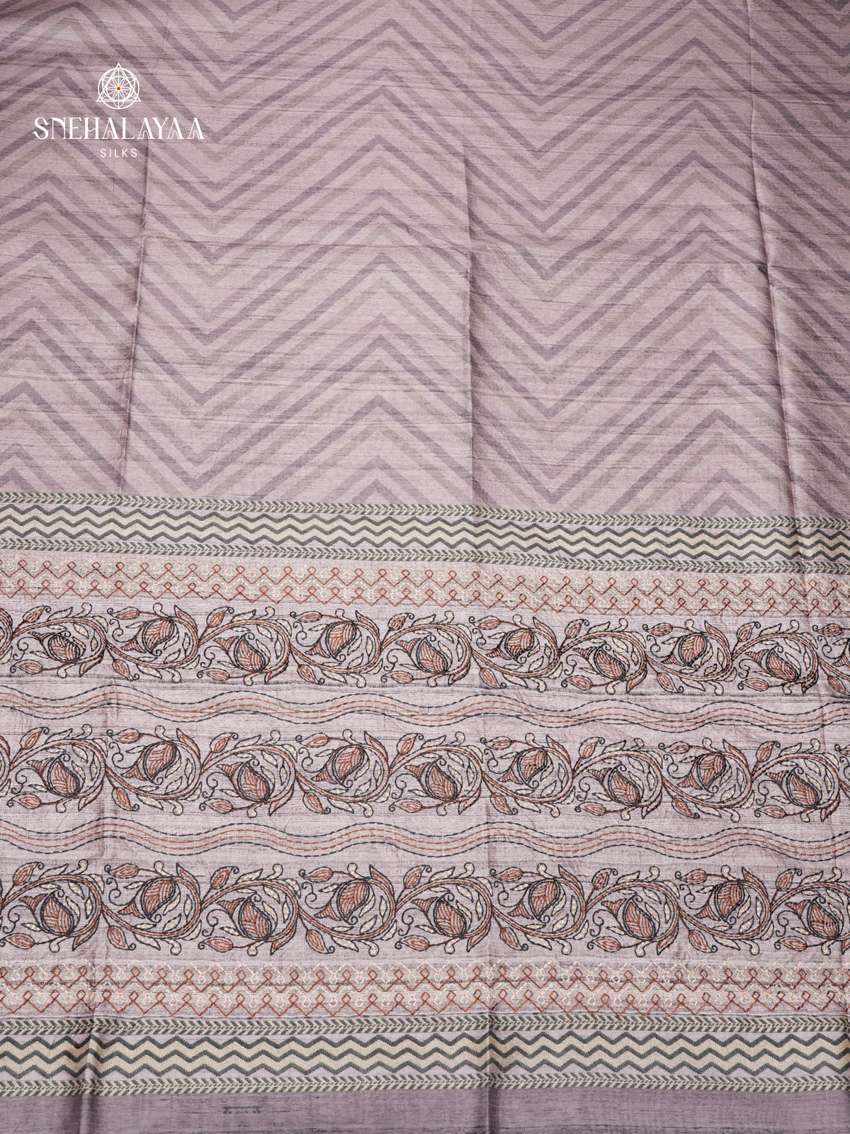 Grey Tussar Embroidery Saree