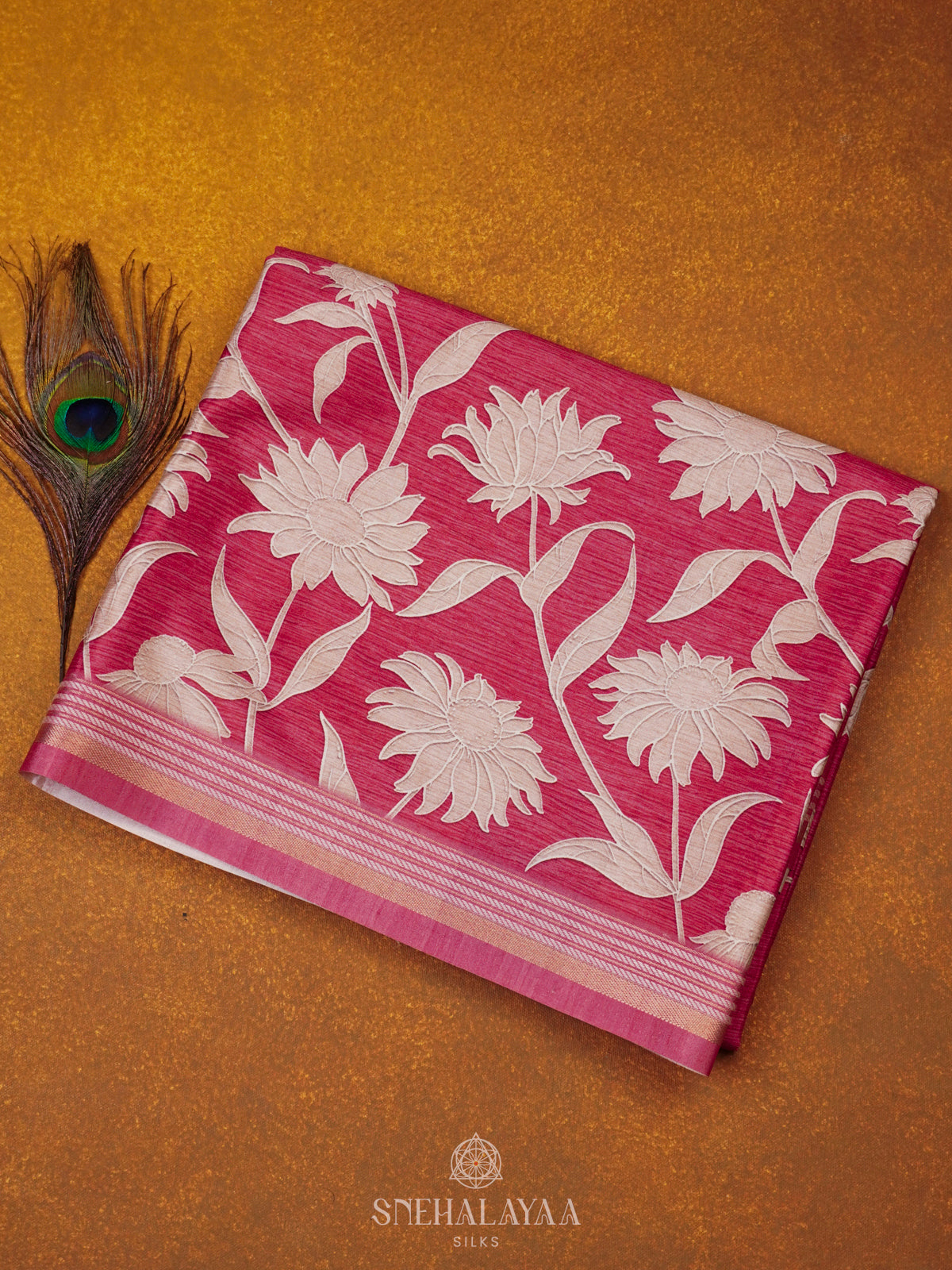 Pink Printed Dola Silk Saree