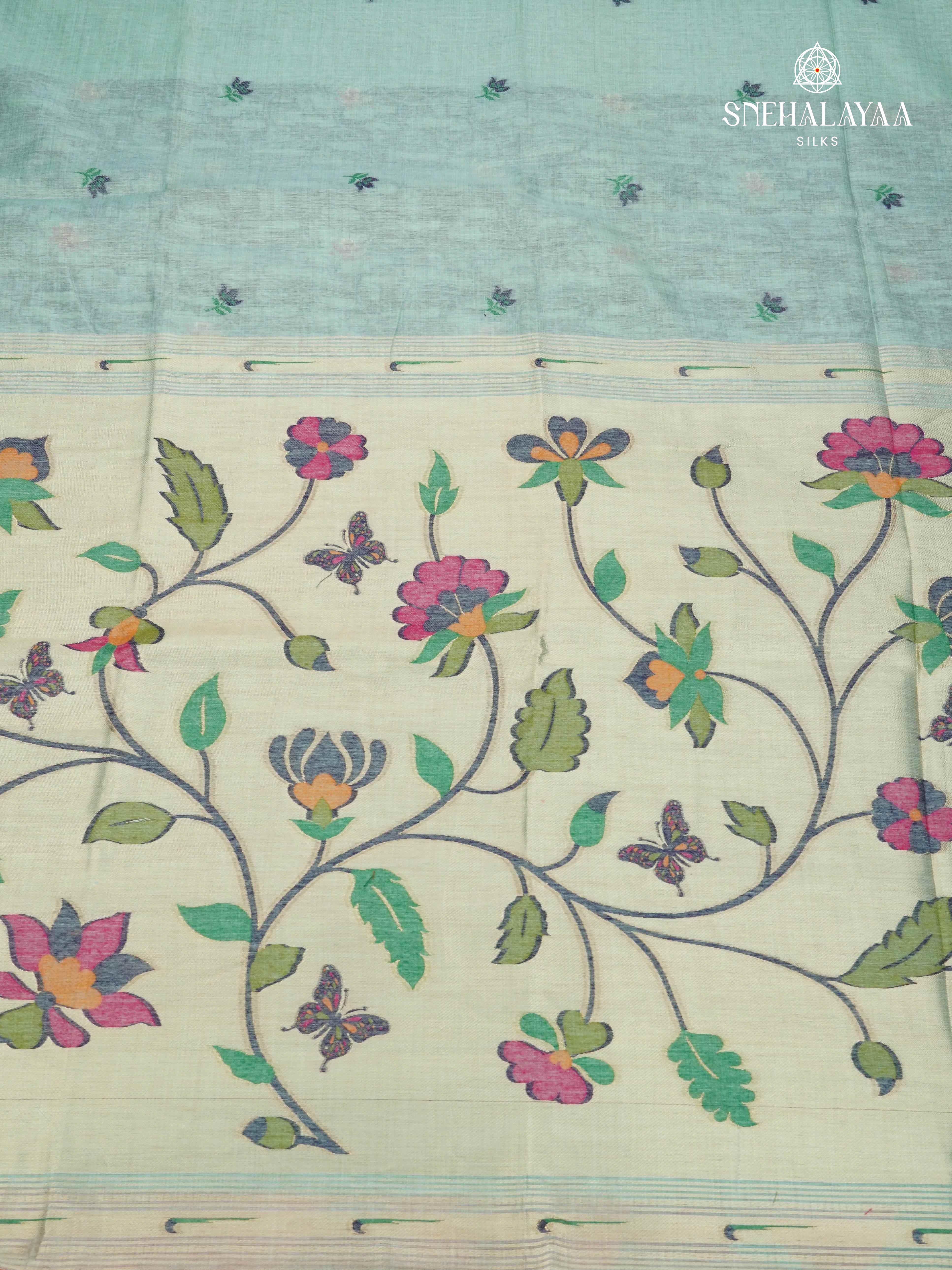 Sky Blue Munga Cotton Saree