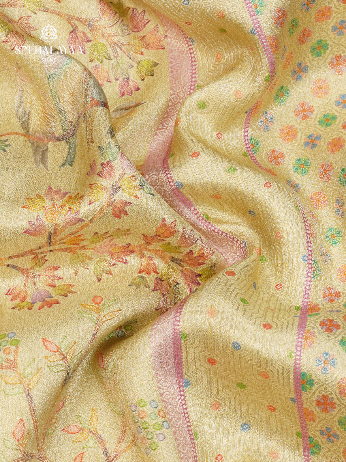 Lime Gold Tissue Tussar Saree