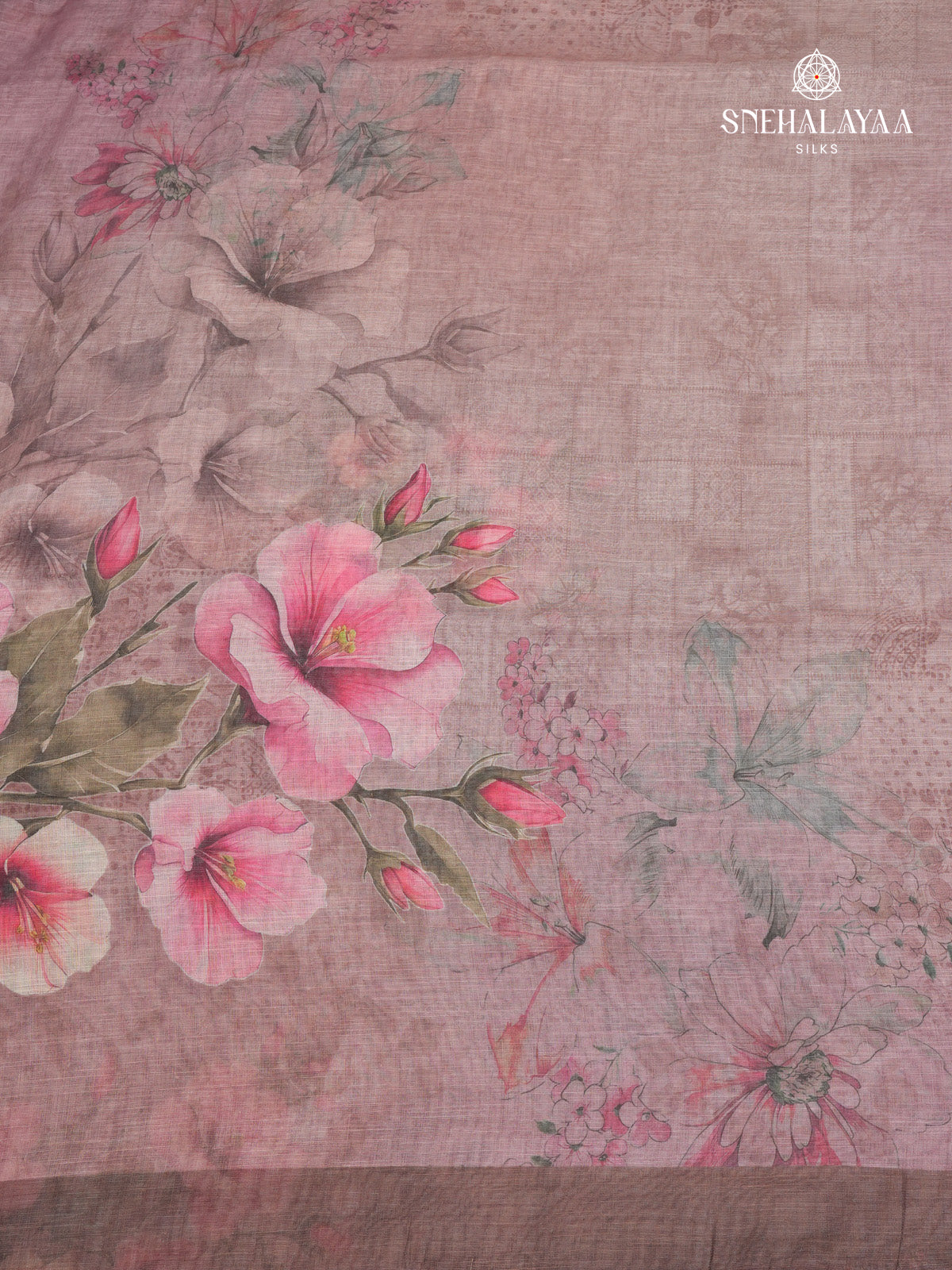 Pastel Brown Printed Linen Saree