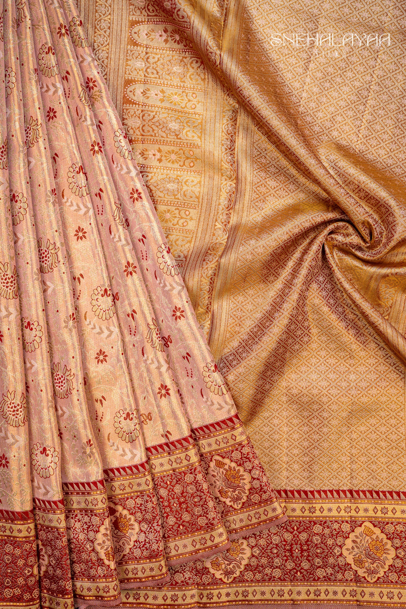 Rose Gold Kancheevaram Silk Saree