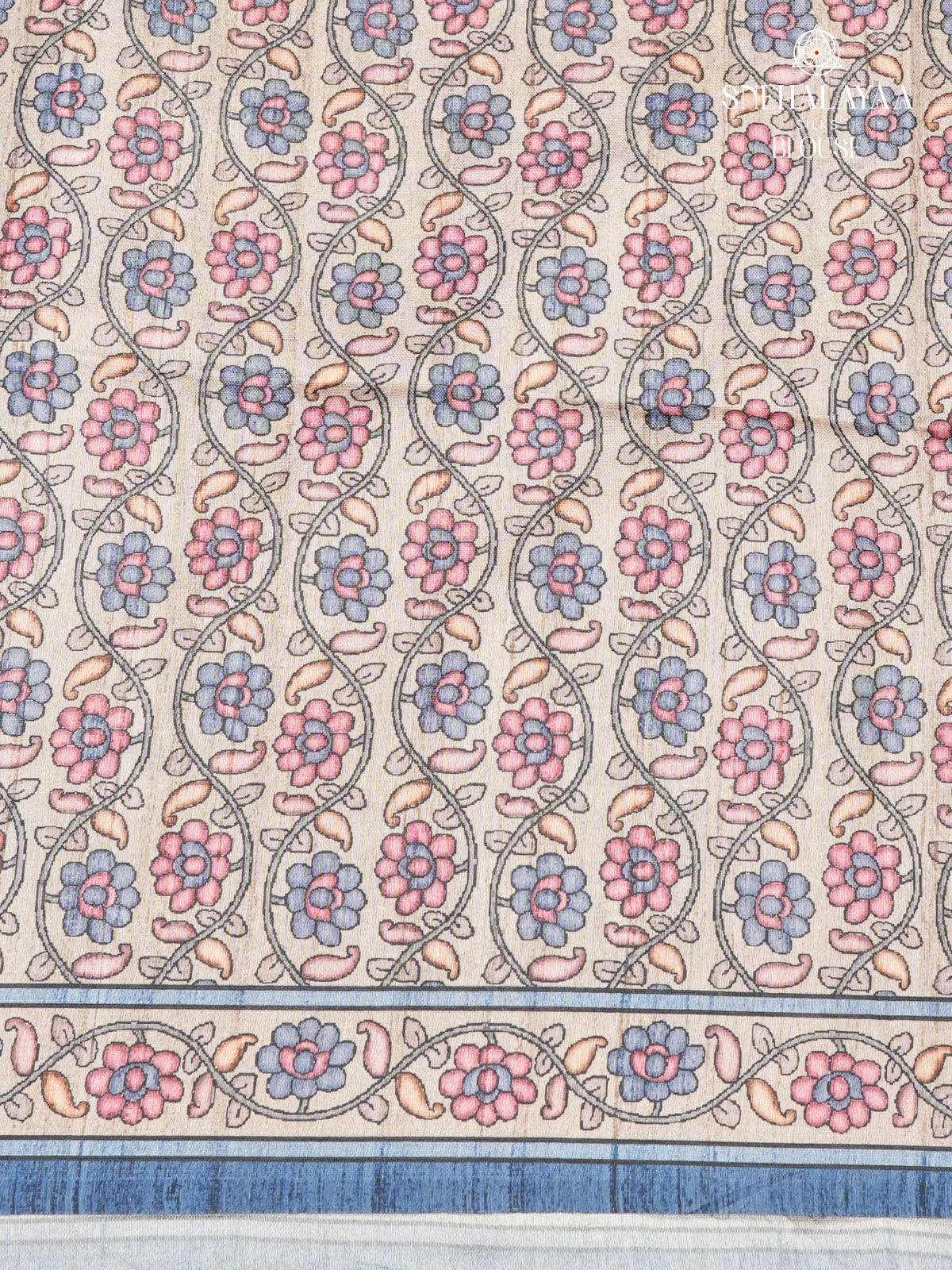 Teal Blue Tussar Embroidery Saree