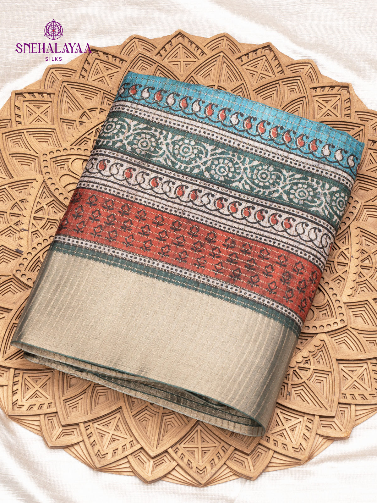 Pastel Blue Tussar Saree