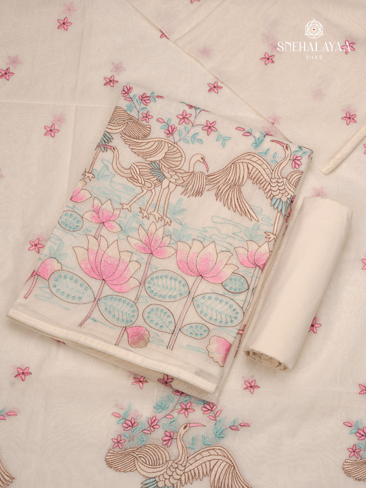 Cream Tussar 3-Piece Salwar Suit Material