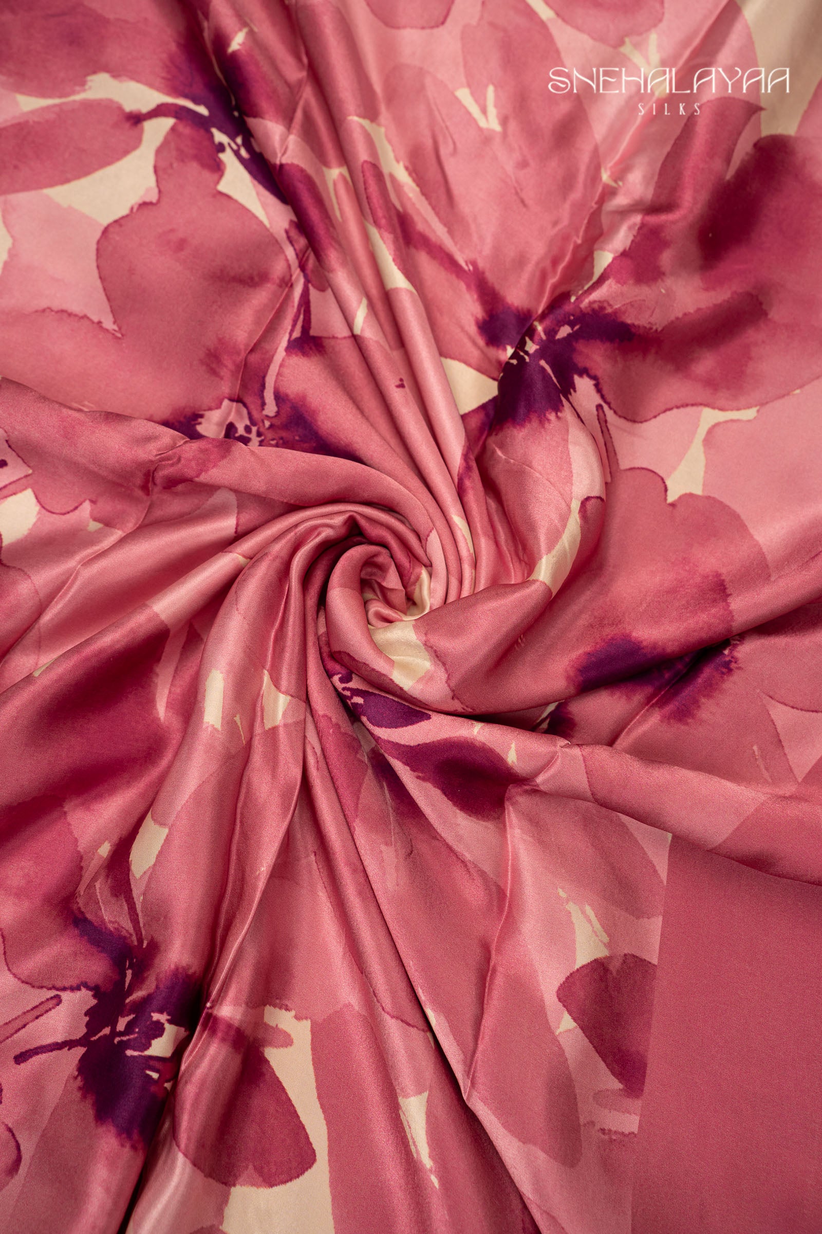 Pink Satin Crepe Saree