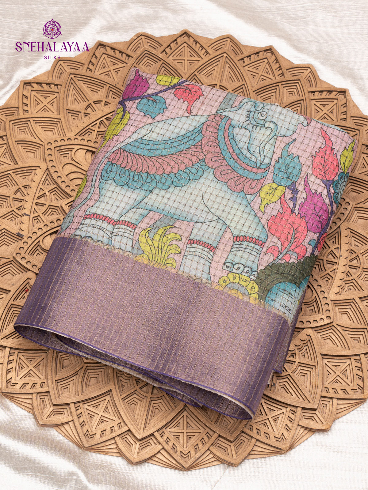 Peach Printed Tussar Saree